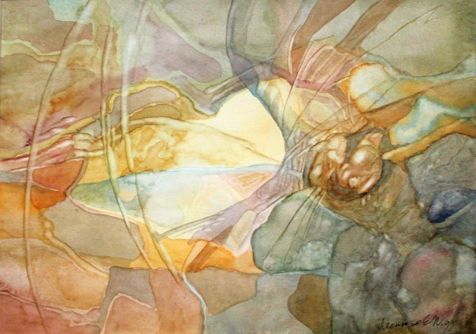 Igor Leontiev Interior Painting - Abstraction, paper/watercolor, 28x40 cm