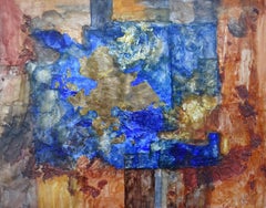 Golden-blue composition. 2000, paper, mixed media, 44x57 cm. Signed