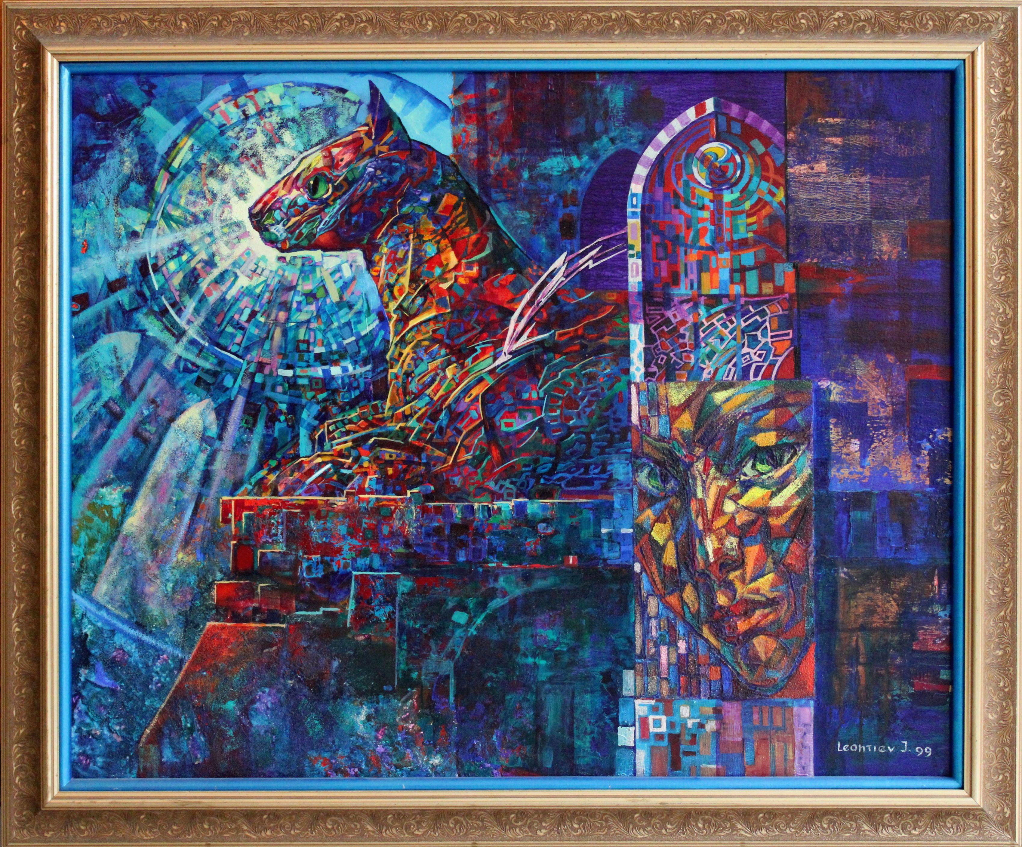 Gotico. Sfinge. 1999, tela, acrilico, oro, 80x100 cm - Painting di Igor Leontiev