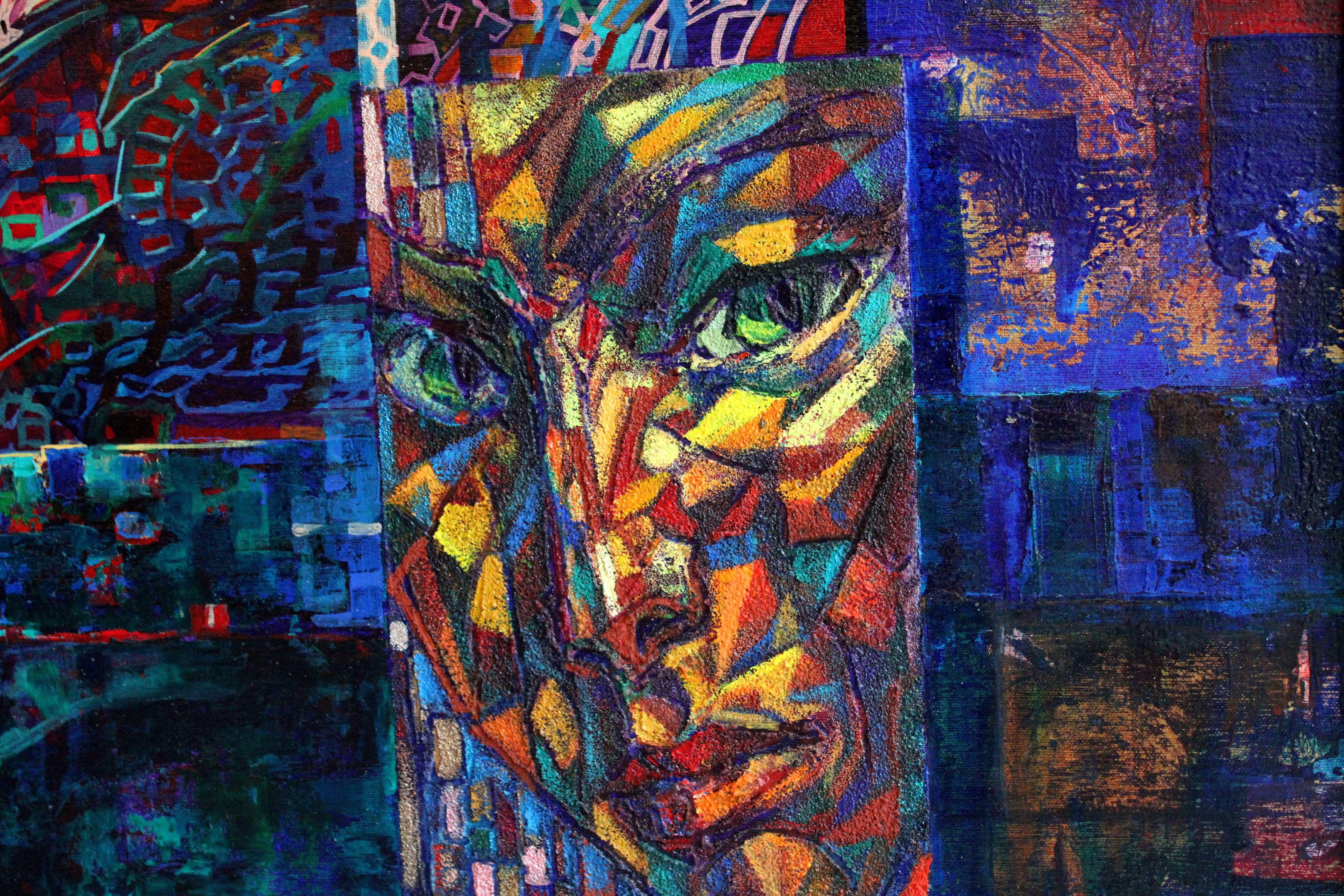 Gotico. Sfinge. 1999, tela, acrilico, oro, 80x100 cm - Figurative Painting Oro di Igor Leontiev
