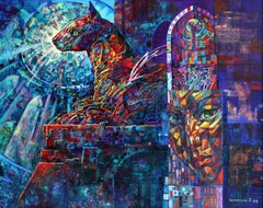 Gotico. Sfinge. 1999, tela, acrilico, oro, 80x100 cm