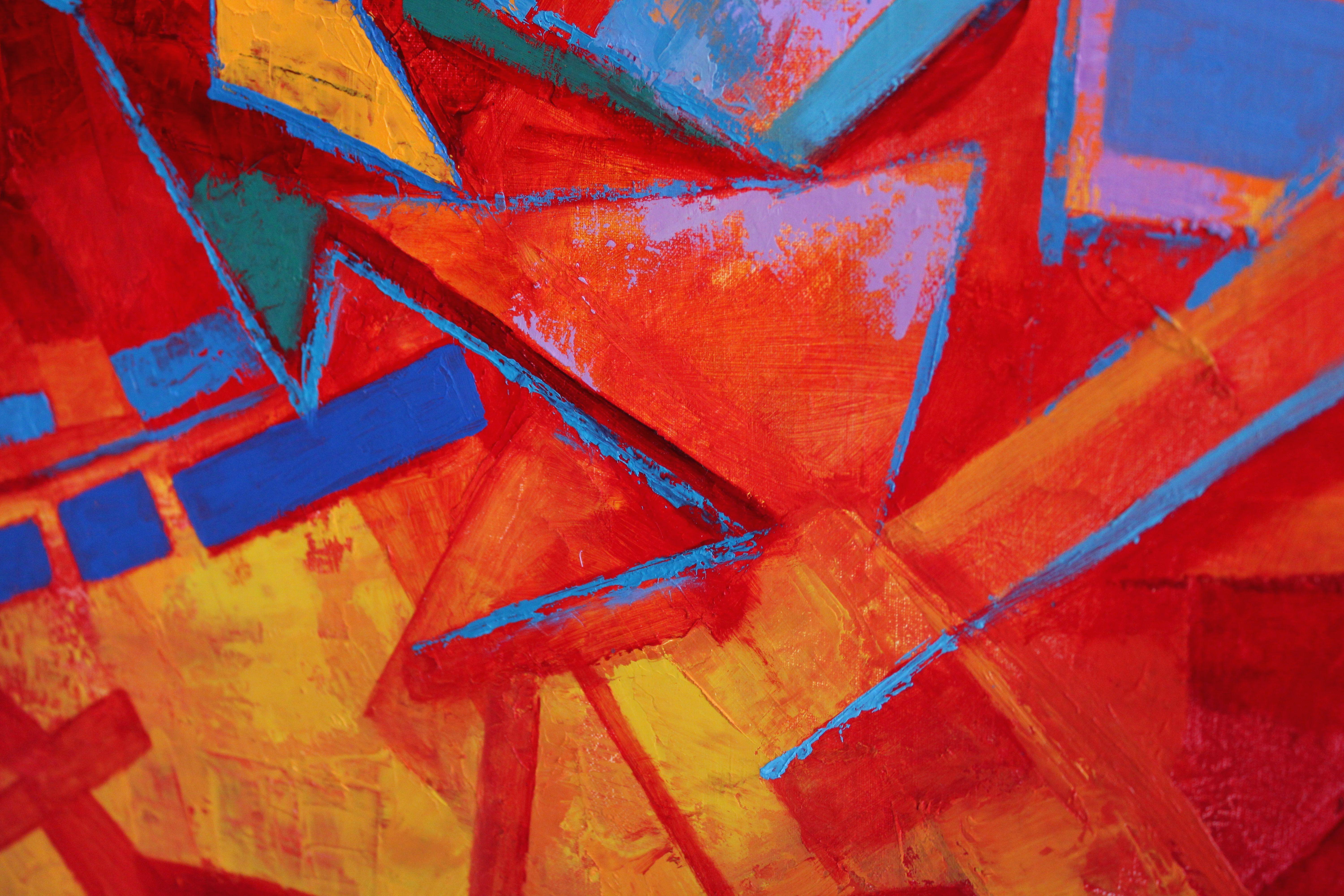Tango rojo. Cuadro abstracto de gran tamaño en rojo. 2018, óleo sobre lienzo, 100x120 cm en venta 5