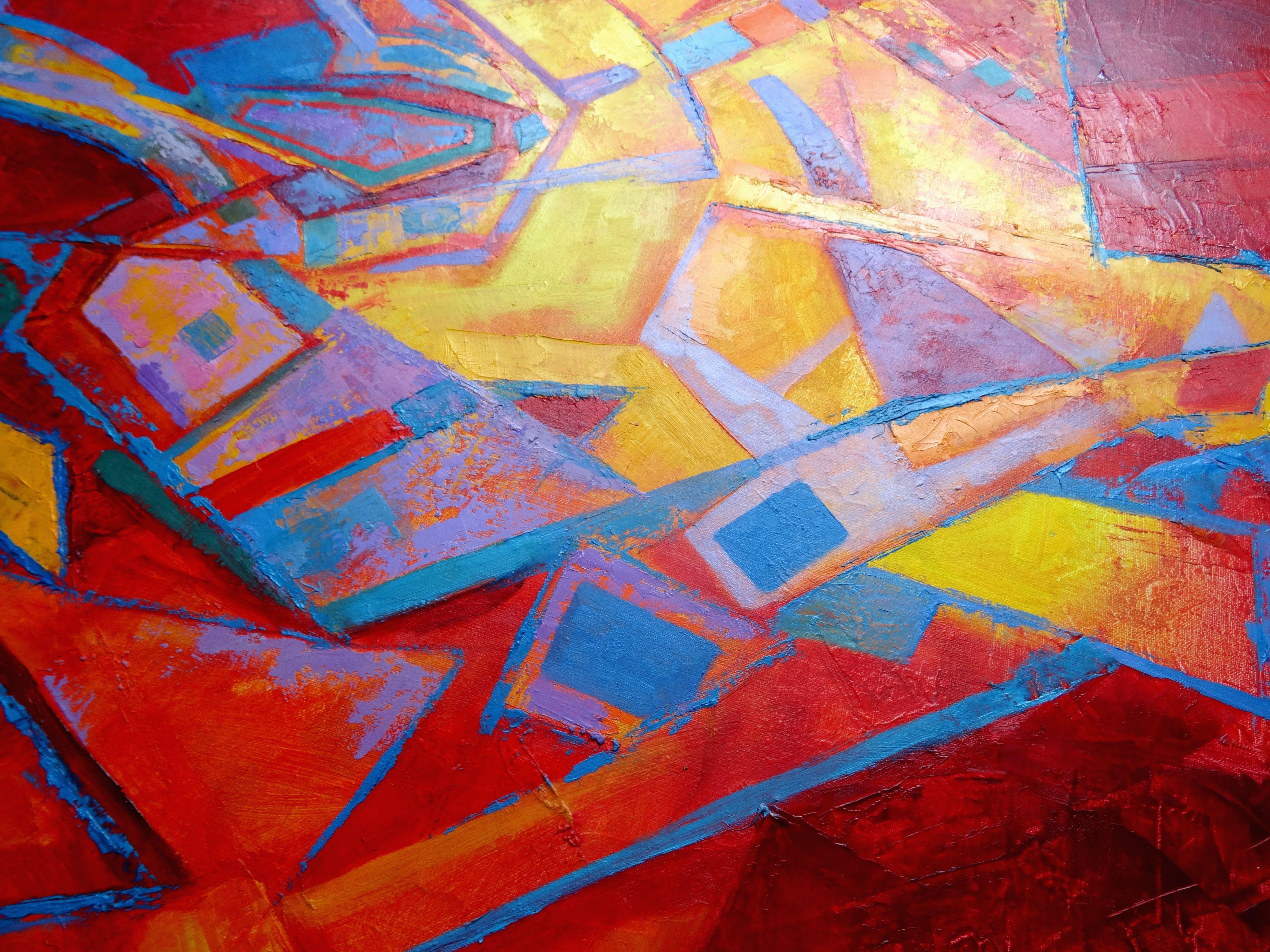 Roter Tango. Abstraktes Gemälde in Großformat in Rot, 2018, Öl auf Leinwand, 100x120 cm (Geometrische Abstraktion), Painting, von Igor Leontiev