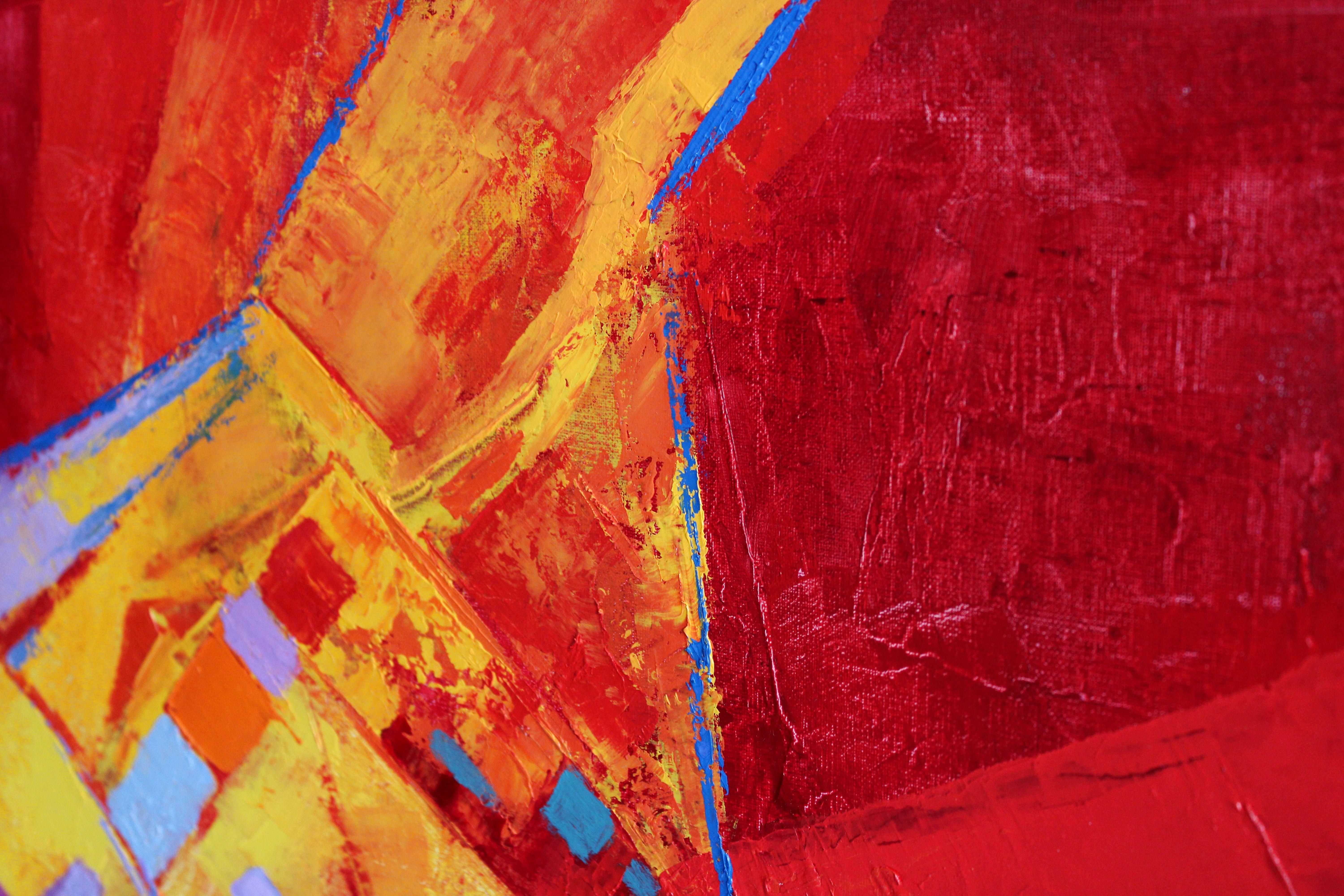 Tango rojo. Cuadro abstracto de gran tamaño en rojo. 2018, óleo sobre lienzo, 100x120 cm en venta 1