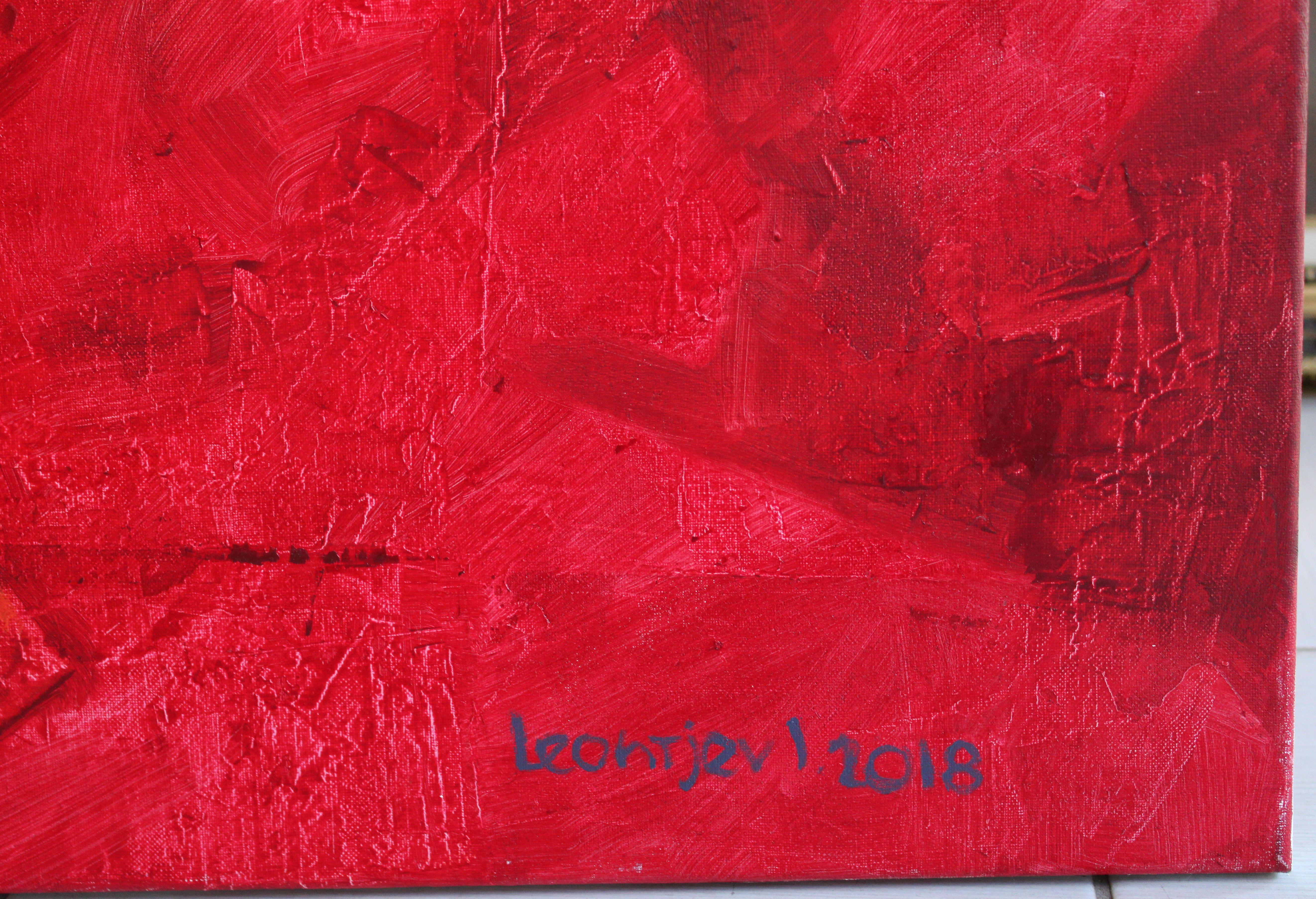 Tango rojo. Cuadro abstracto de gran tamaño en rojo. 2018, óleo sobre lienzo, 100x120 cm en venta 4