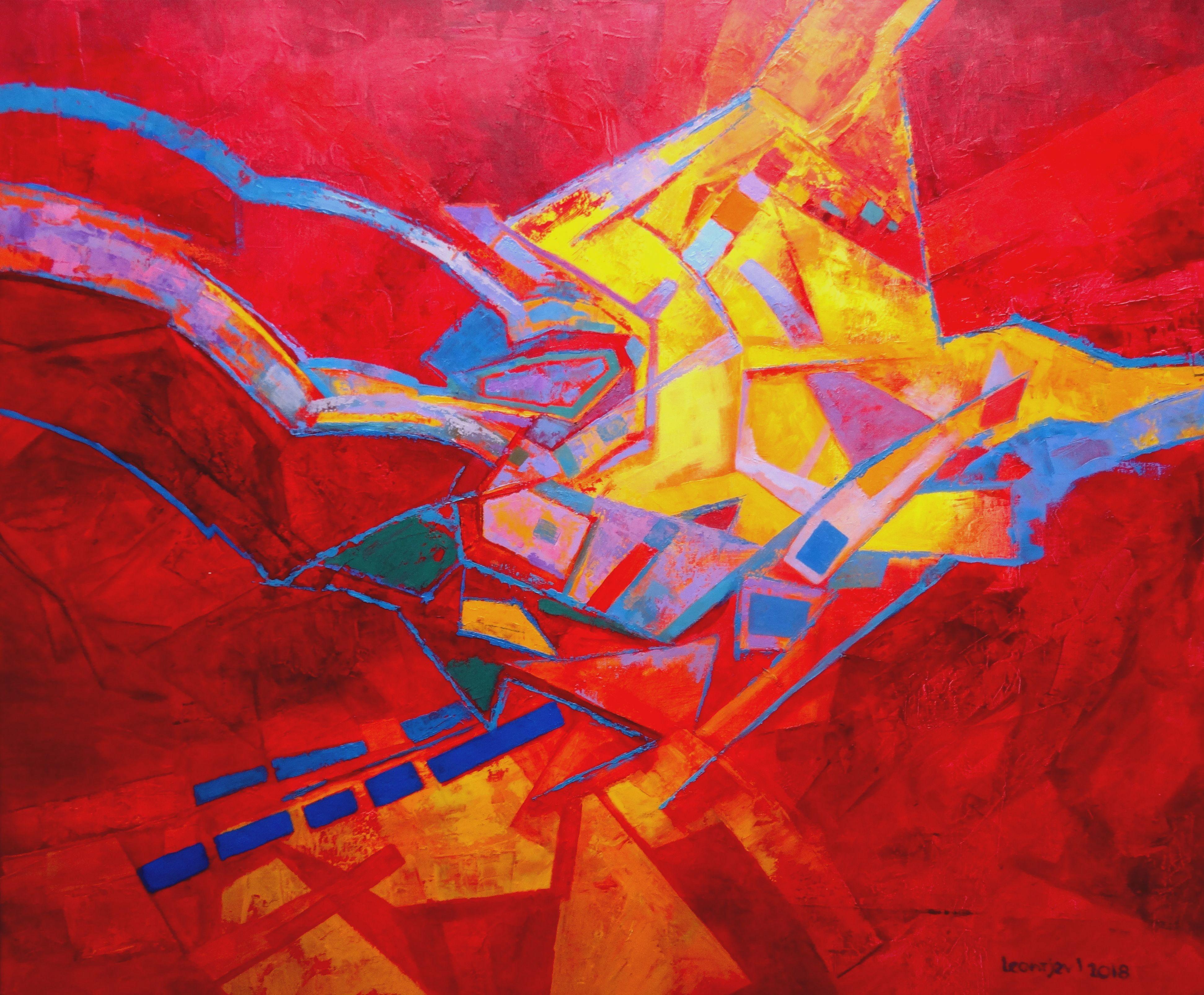 Roter Tango. Abstraktes Gemälde in Großformat in Rot, 2018, Öl auf Leinwand, 100x120 cm