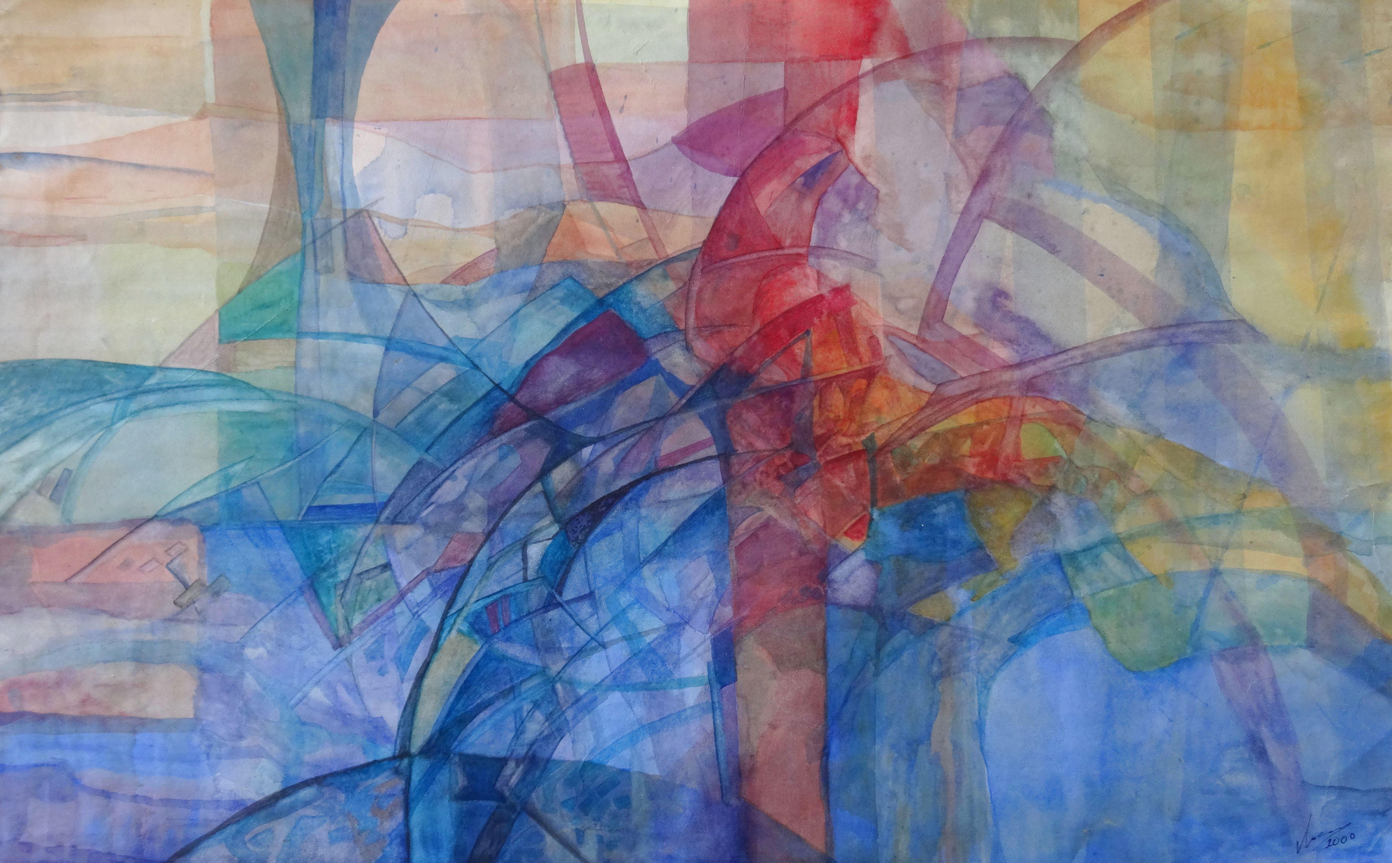 Igor Leontiev Interior Painting - Sensations. 2000, watercolor on paper, 52x83 cm. Signed
