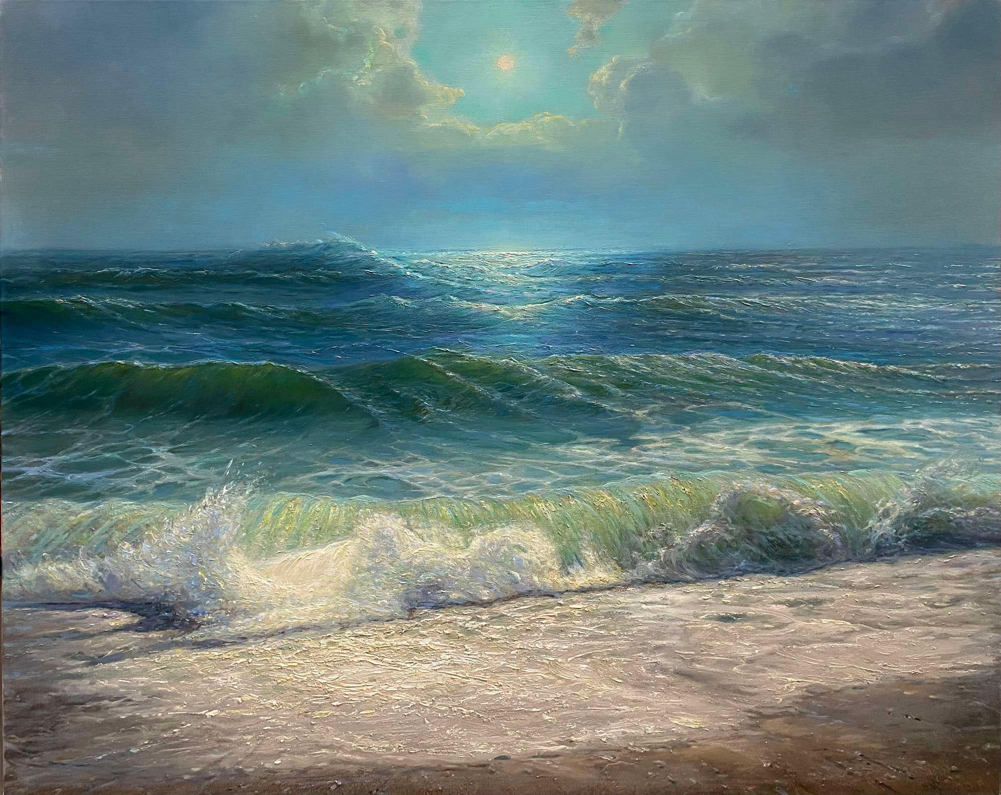 Schwarzblaues Meer. 2022. Leinwand, Öl, 80x100 cm (Grau), Figurative Painting, von Igor Maikov