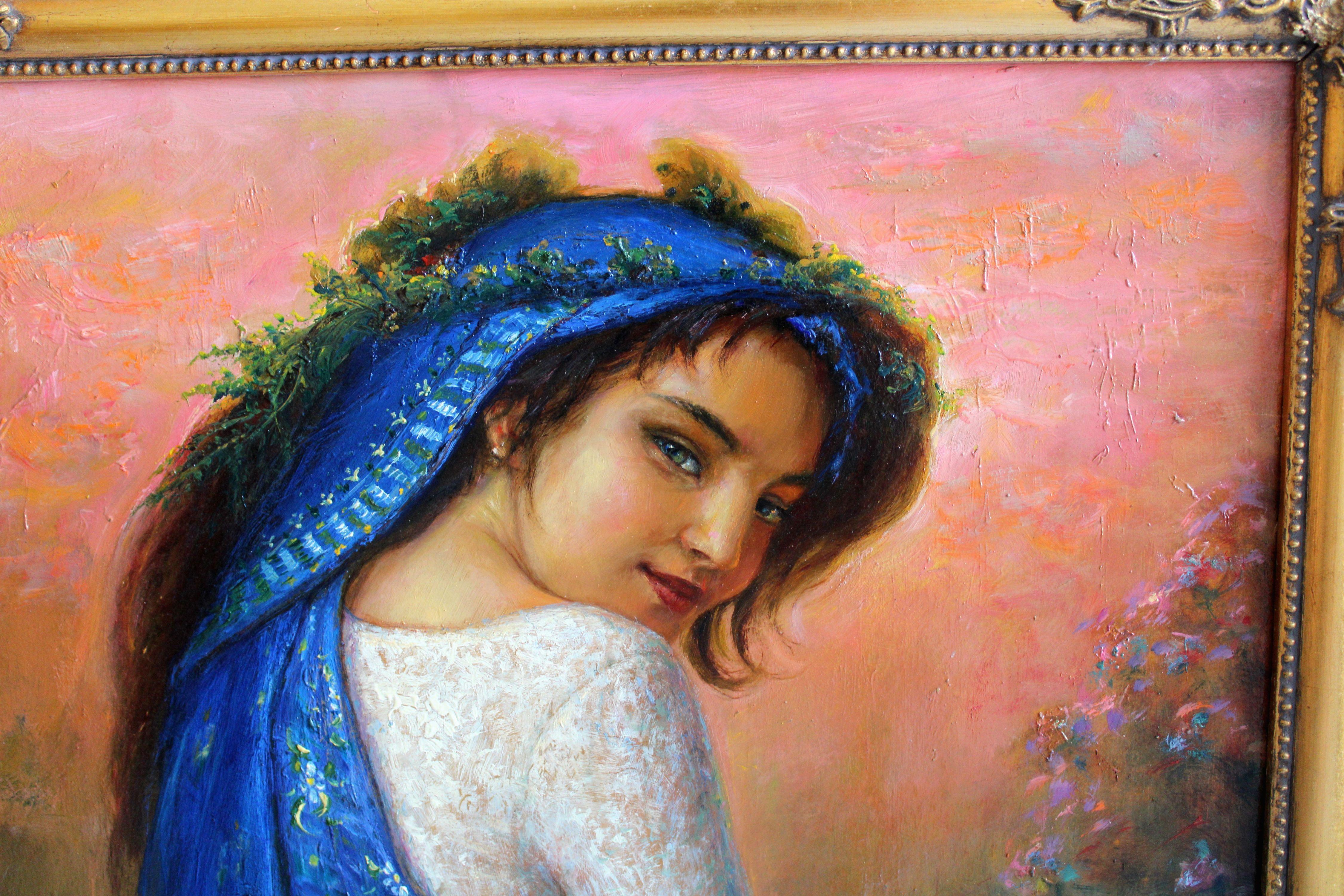 Mantello blu. 2011. Cartone, olio, 77x56,5 cm - Painting Realismo di Igor Maikov