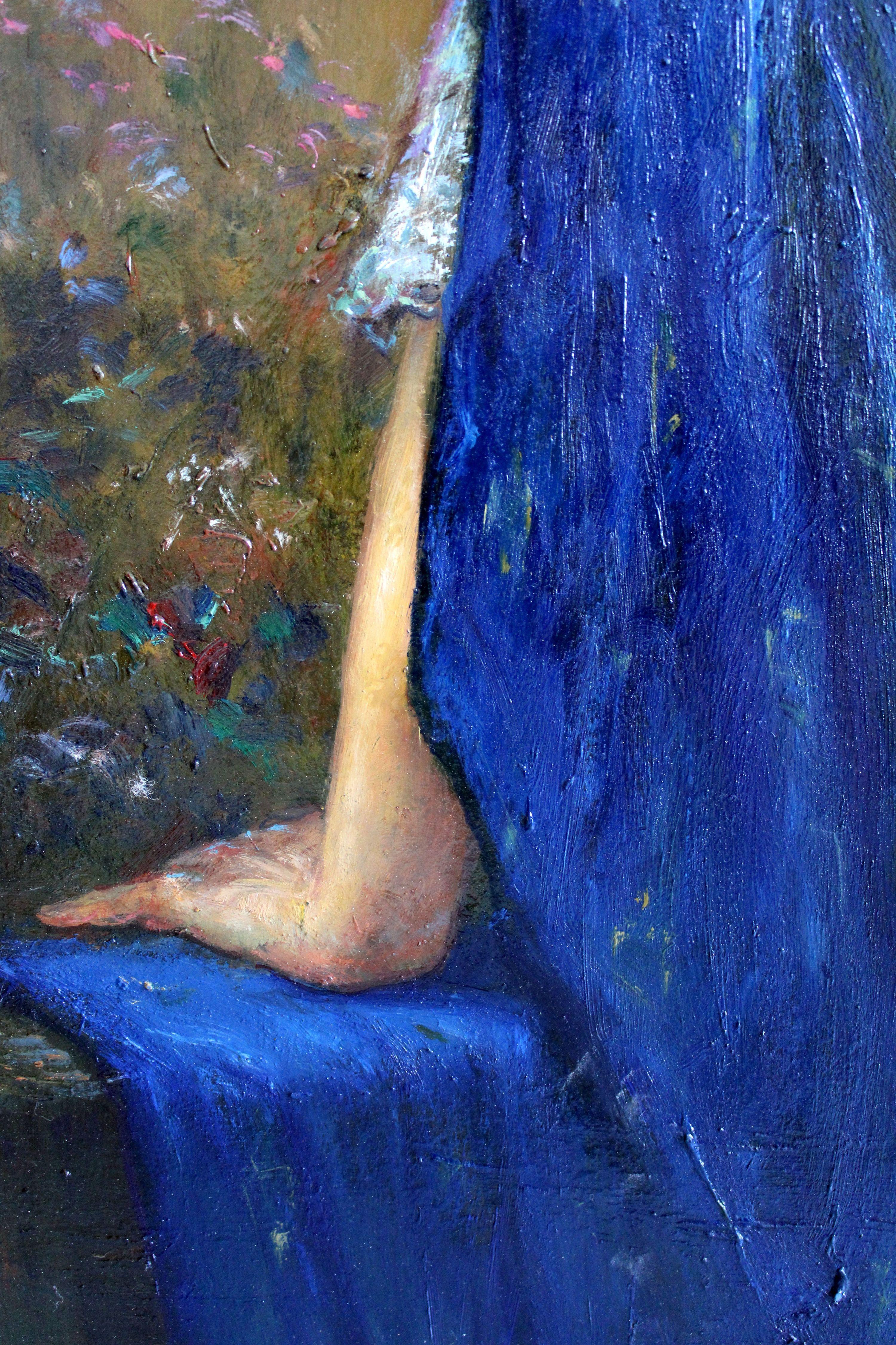 Mantello blu. 2011. Cartone, olio, 77x56,5 cm in vendita 1