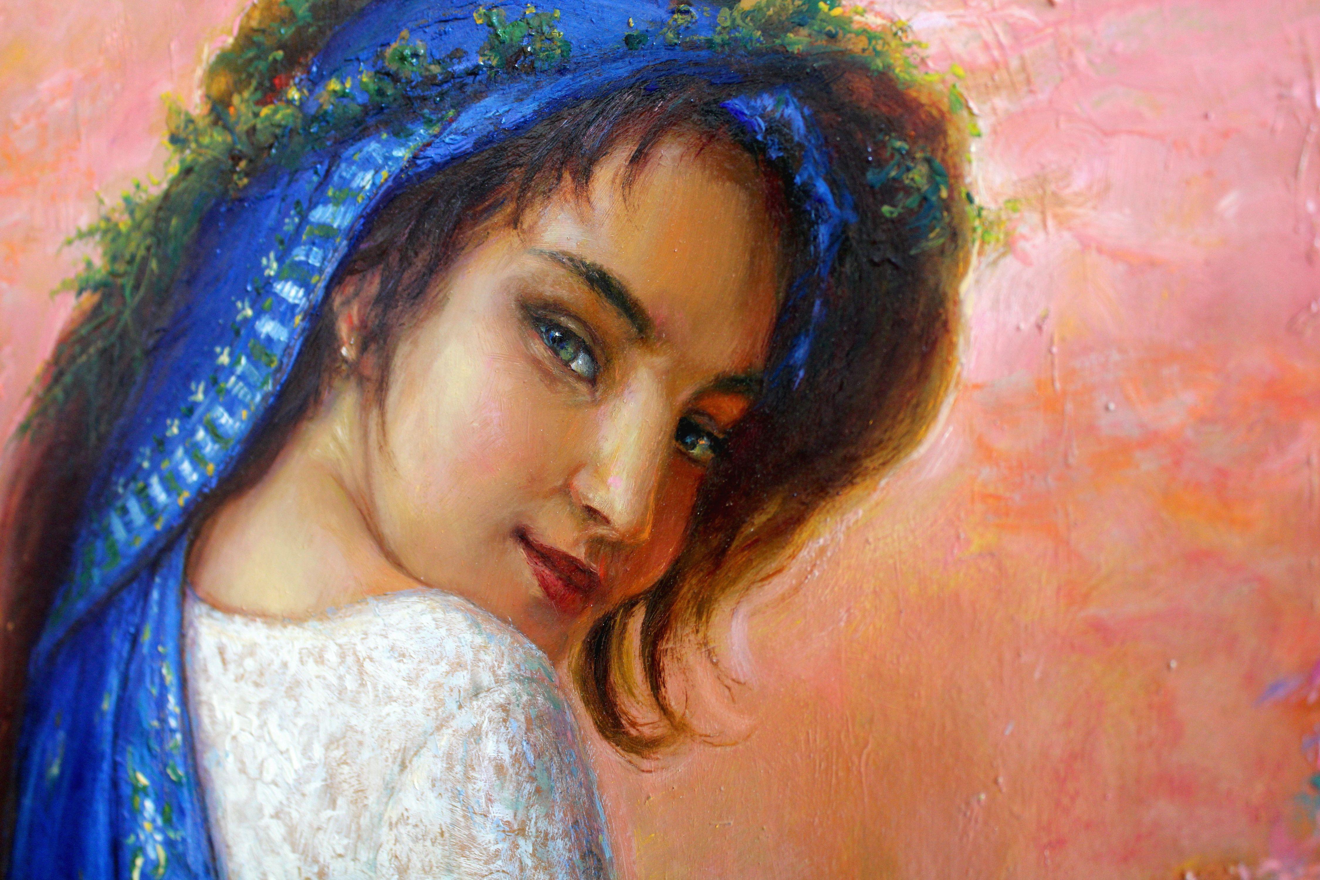 Mantello blu. 2011. Cartone, olio, 77x56,5 cm in vendita 3