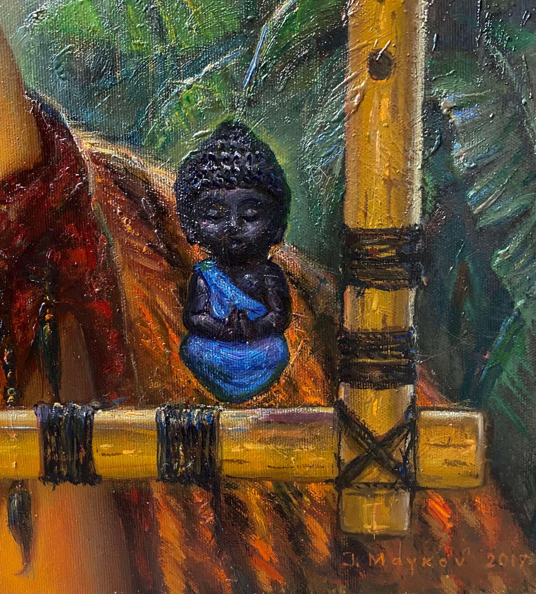 Buddha-Flöte. 1994. Leinwand, Öl, 80x106 cm im Angebot 1