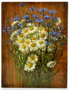 Margherite e fiordalisi. 2015. Wood/quercia, olio. 32x25x3 cm