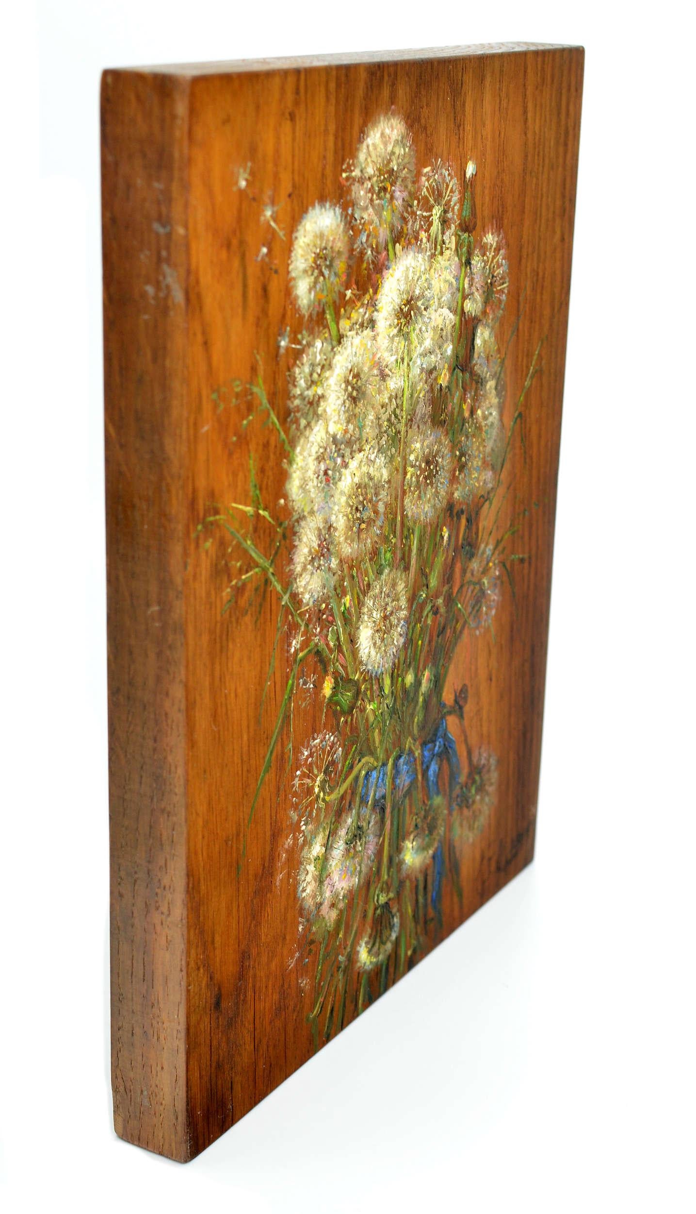 Löwenzahn. 2015. Holz/Eiche, Öl. 32x25x3 cm im Angebot 1