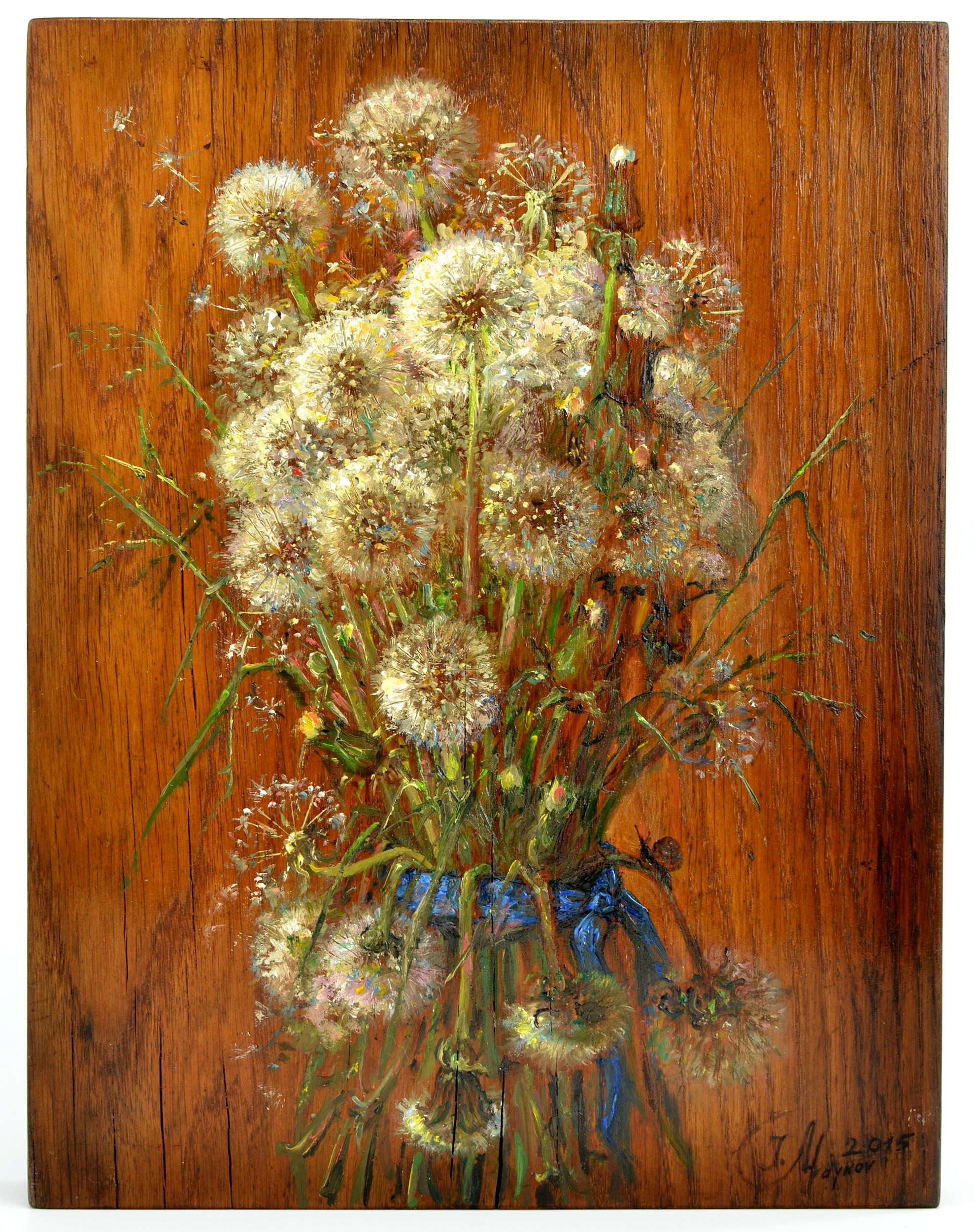 Löwenzahn. 2015. Holz/Eiche, Öl. 32x25x3 cm