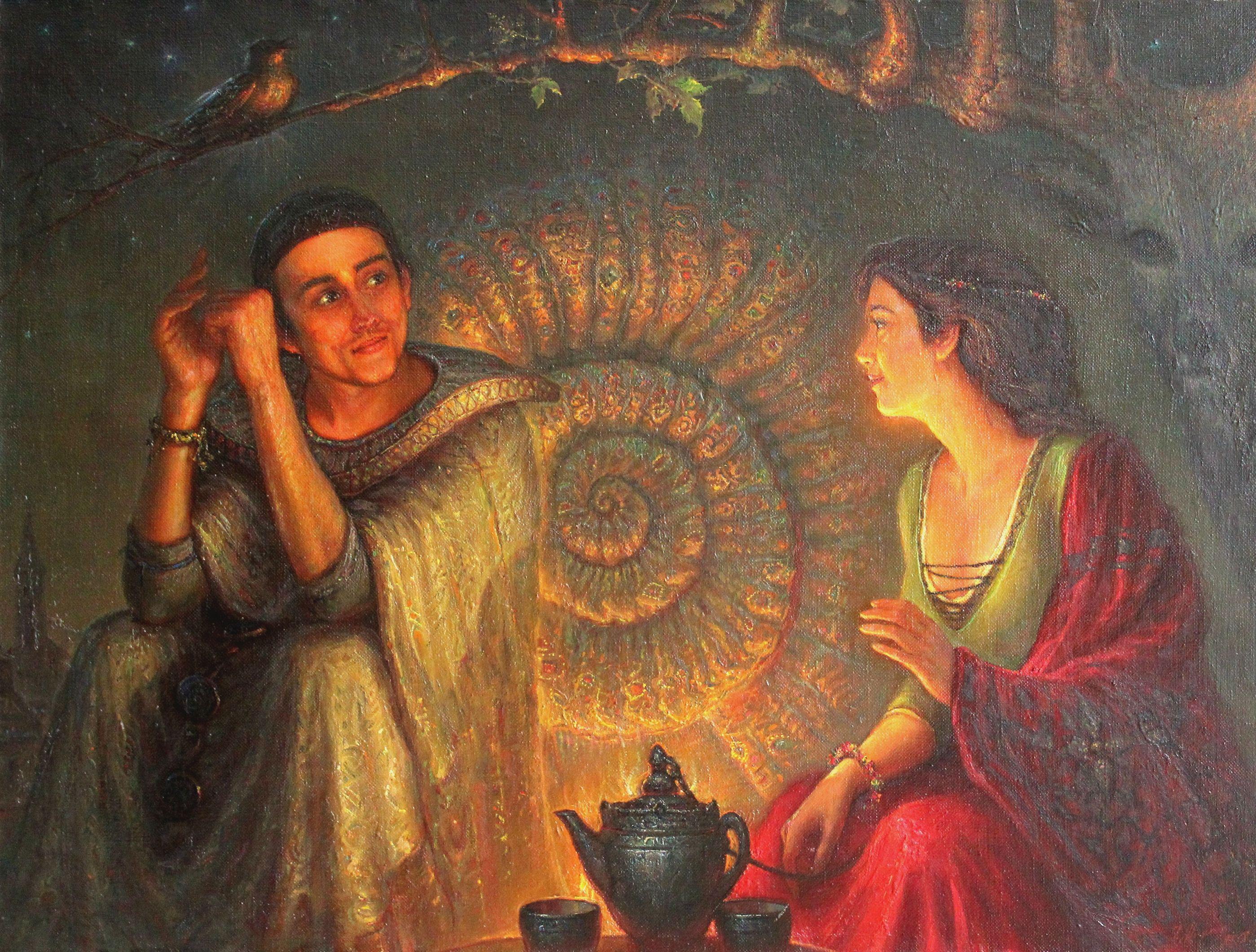 Fabuleuses histoires au feu vivant. 2002, toile, huile, 80 x106 cm - Painting de Igor Maikov