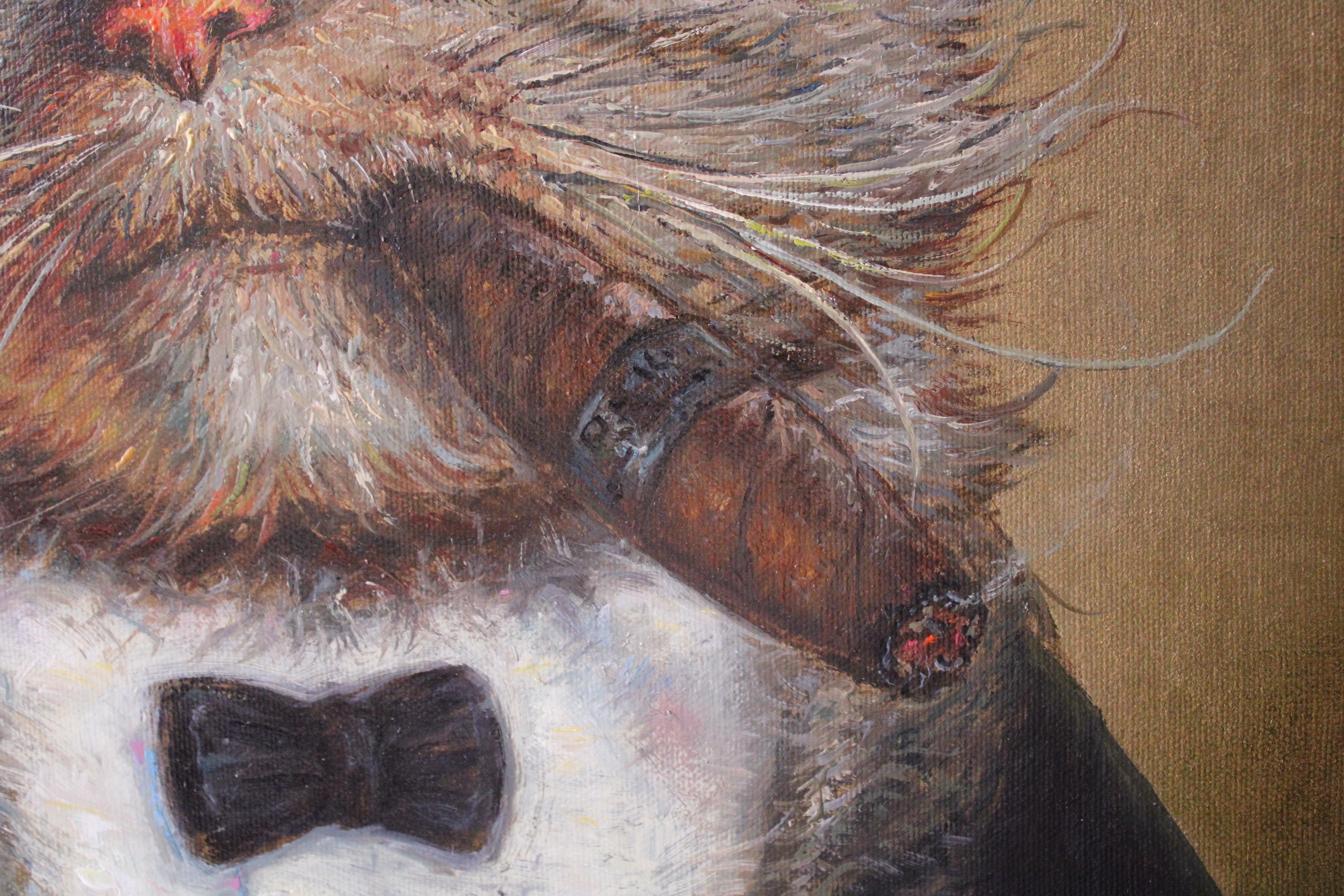 Gato dorado. 2023. Lienzo, óleo, 50x40 cm - Painting de Igor Maikov