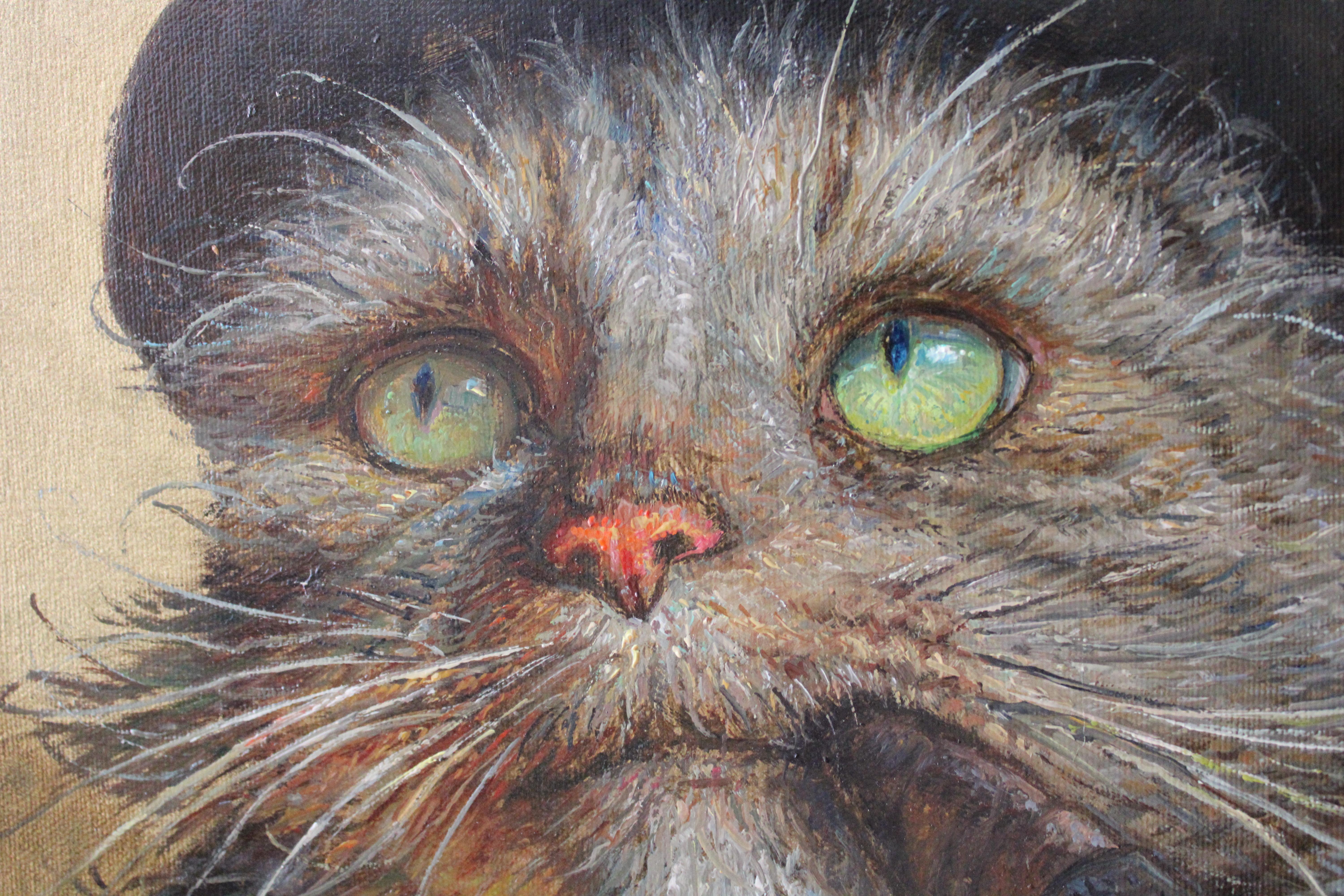 Gato dorado. 2023. Lienzo, óleo, 50x40 cm - Painting Moderno de Igor Maikov