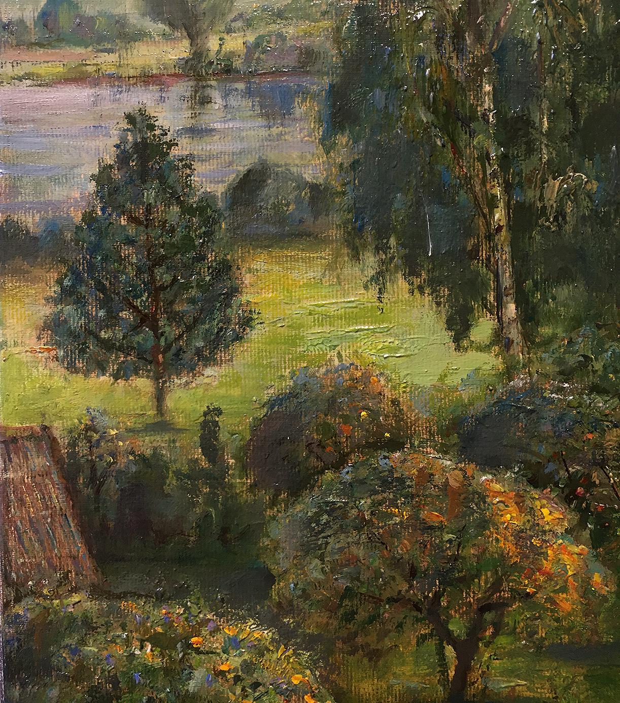 Conversazione verde  olio/tela, 90x70 cm, 2021 - Figurative Painting Nero di Igor Maikov