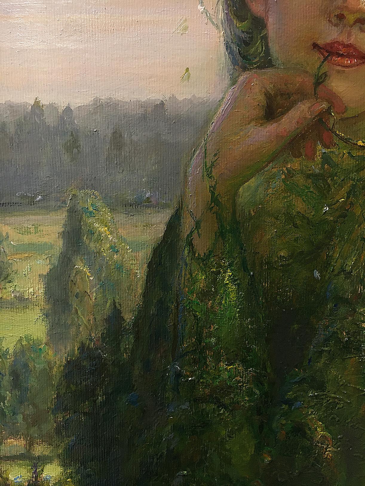 Conversazione verde  olio/tela, 90x70 cm, 2021 in vendita 1