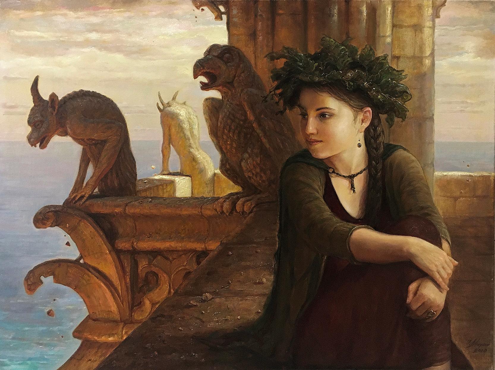 Figurative Painting di Igor Maikov - Guardiano del tempo  olio/tela, 60x80cm, 2013