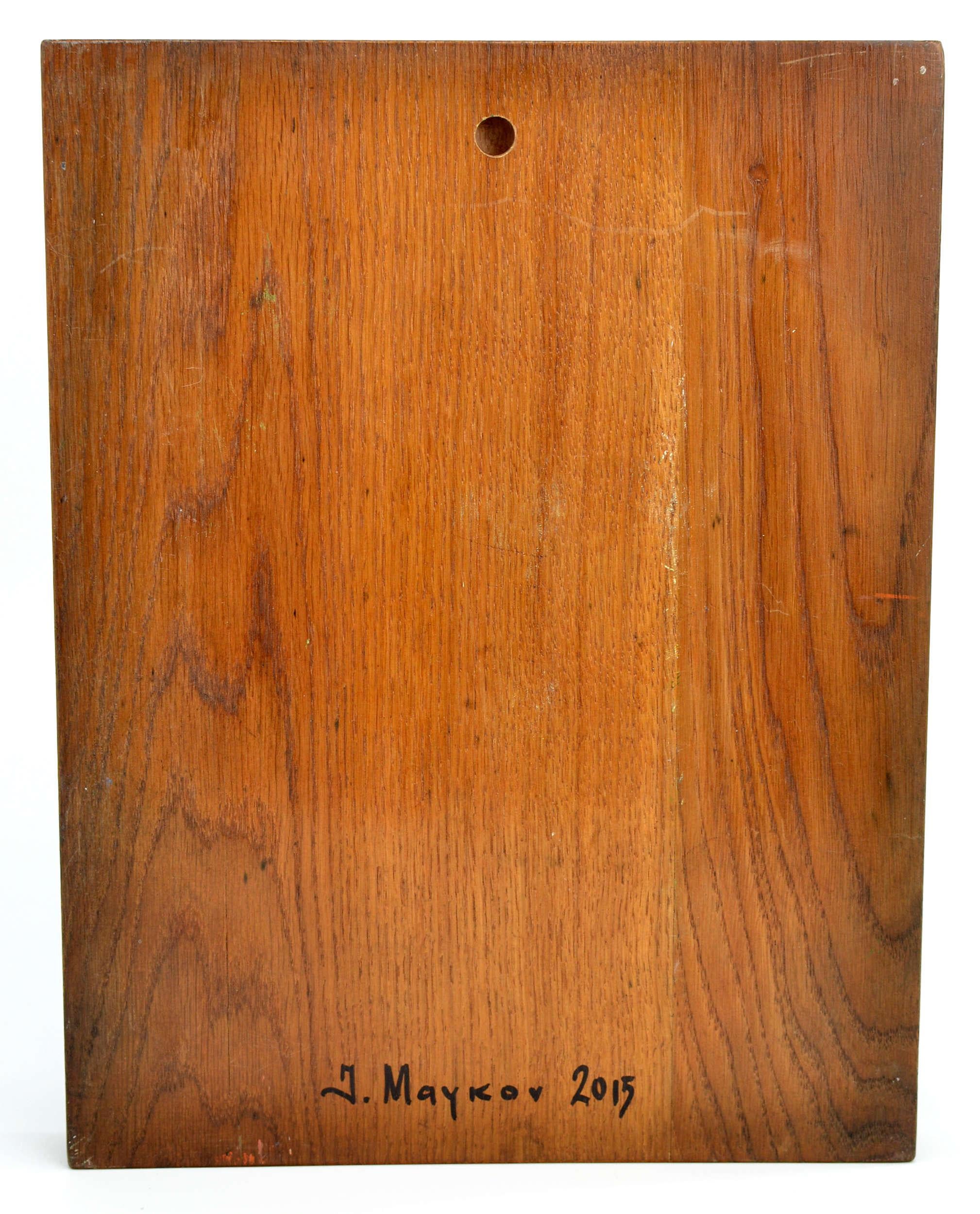 Iris. 2015. Wood/oak, huile. 32x25x3 cm en vente 3