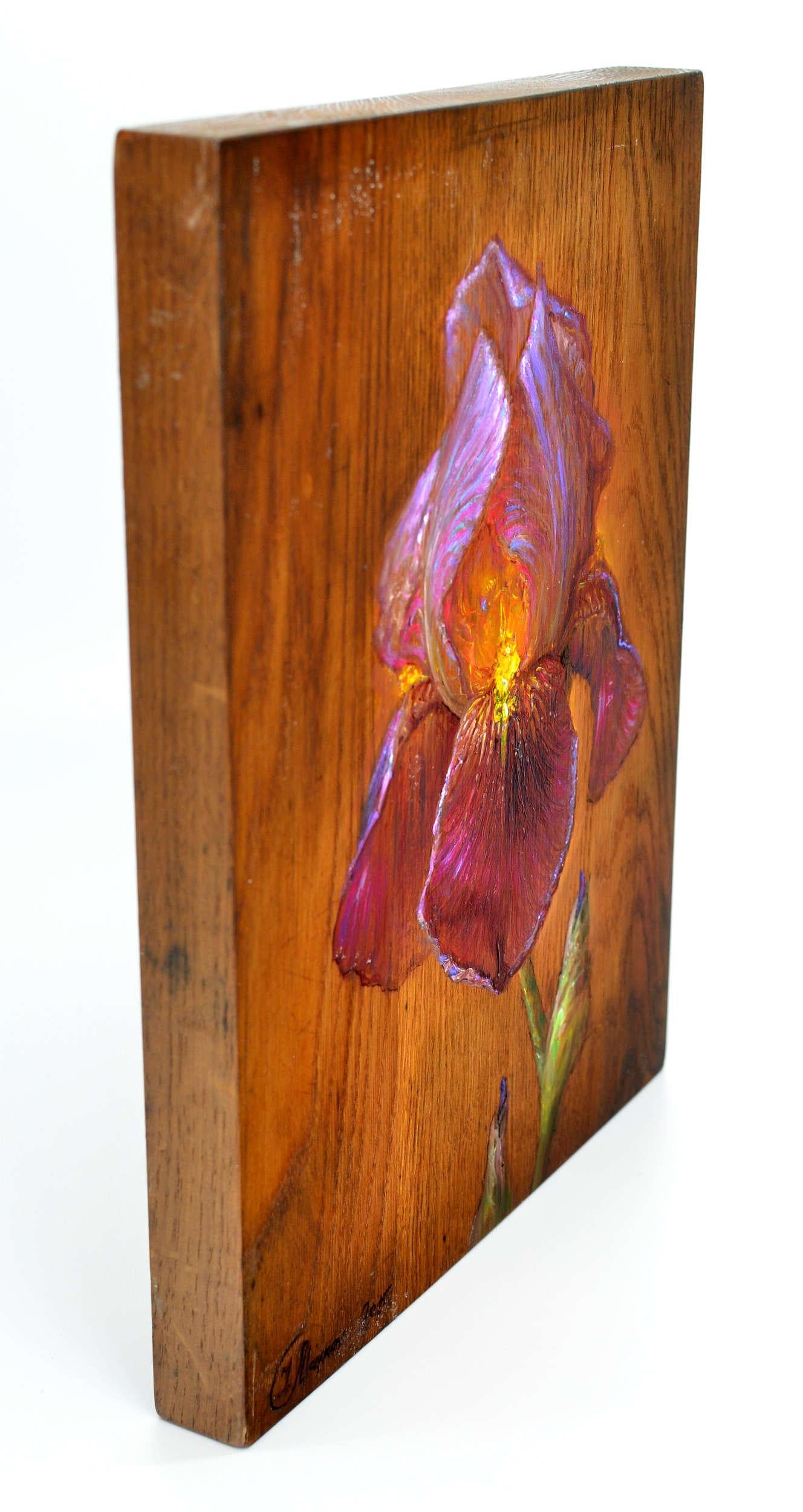Iris. 2015. Wood/oak, huile. 32x25x3 cm en vente 4