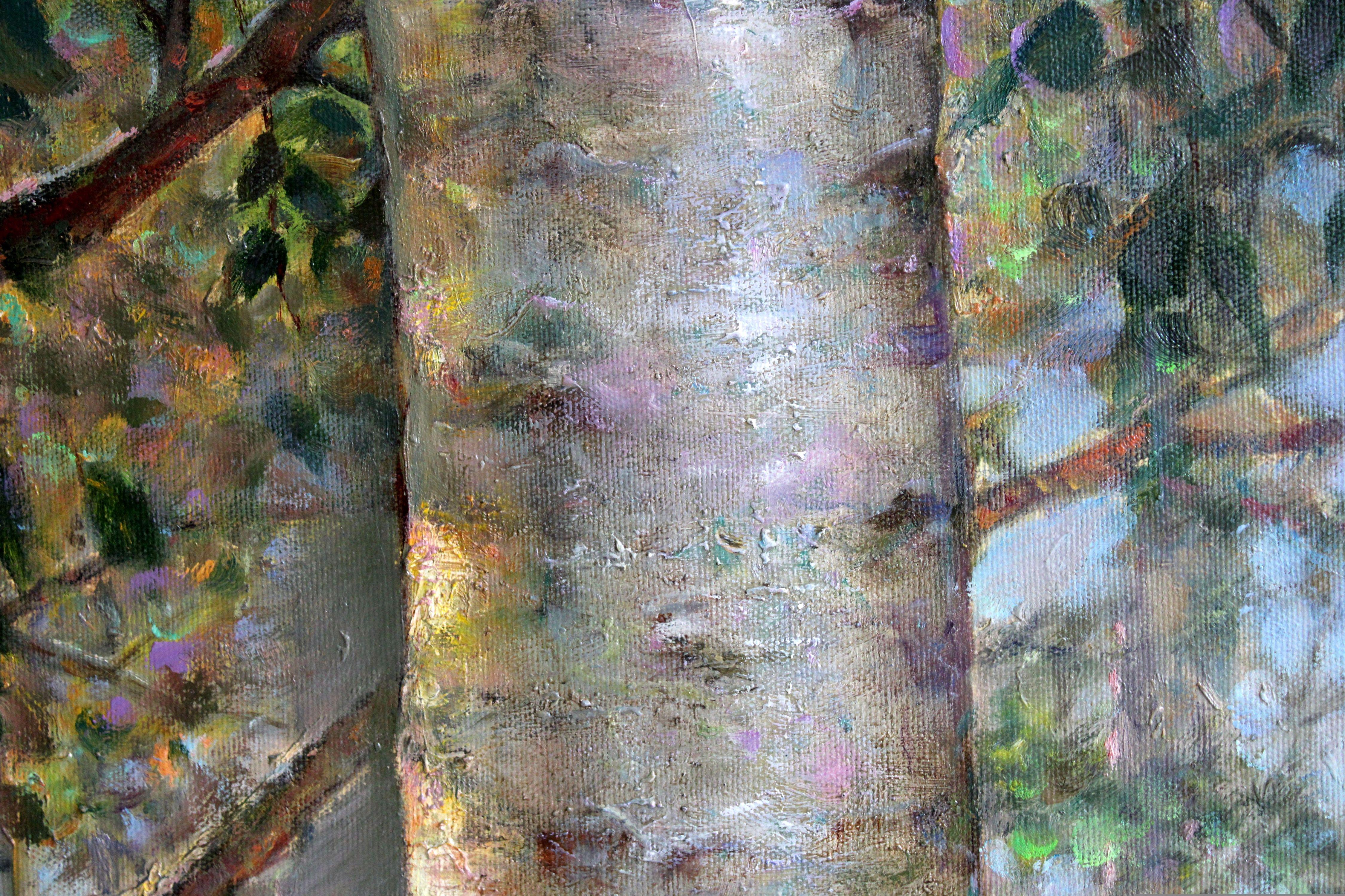 Landscape with birch trees. 2010, canvas, oil, 79x137 cm For Sale 2
