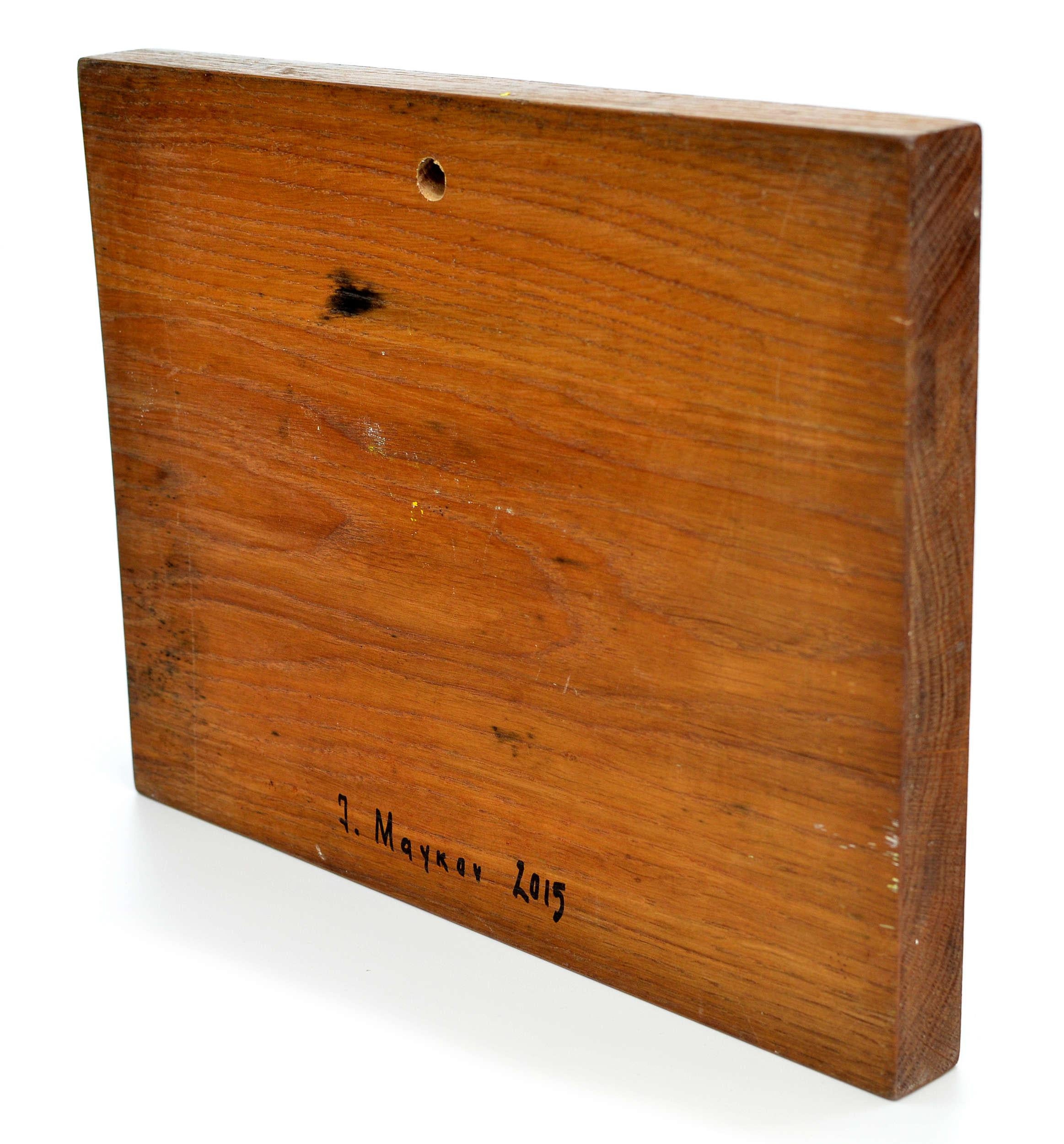 Flieder. 2015. Holz/Eiche, Öl. 32x25x3 cm – Painting von Igor Maikov