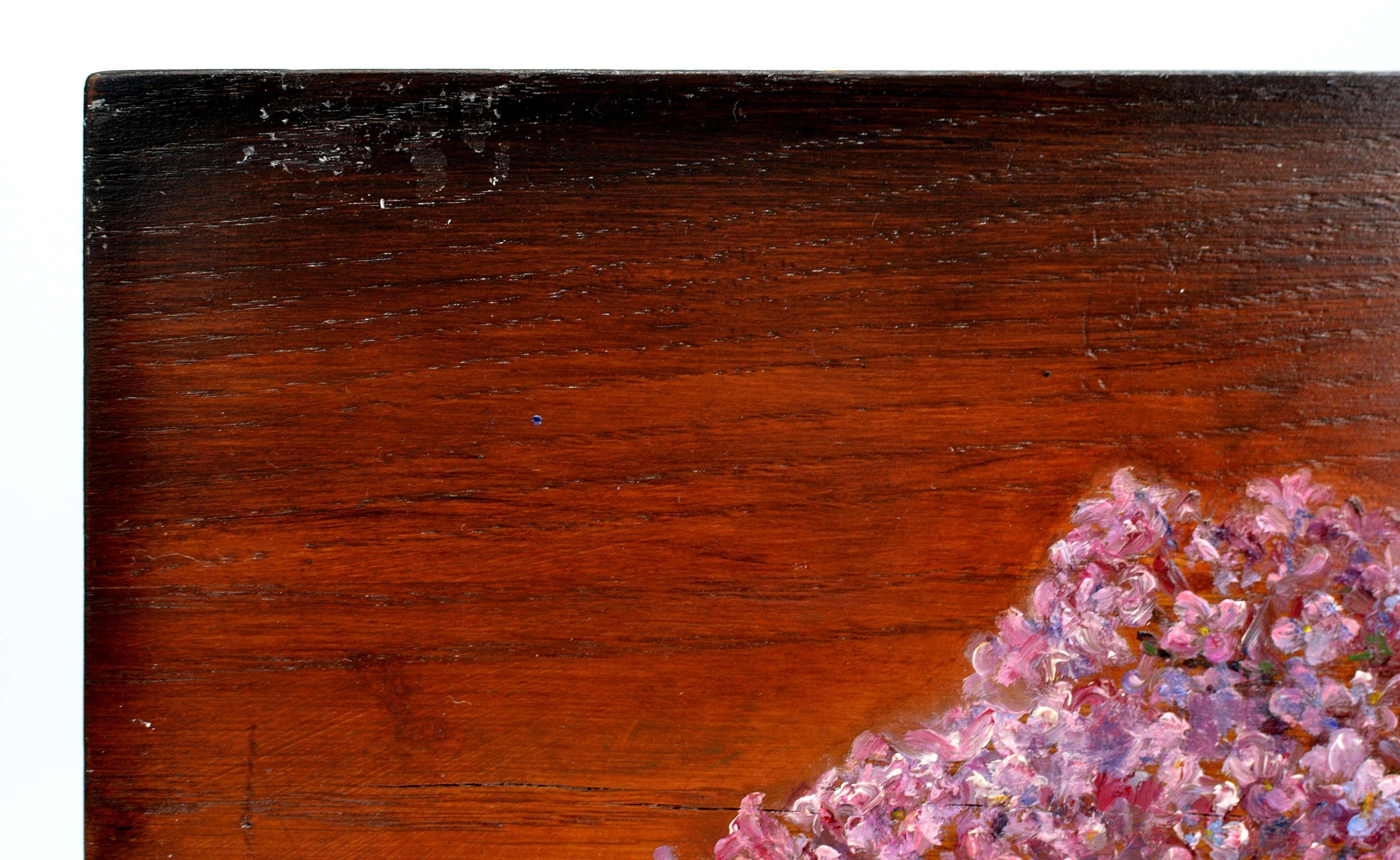 Flieder. 2015. Holz/Eiche, Öl. 32x25x3 cm (Braun), Still-Life Painting, von Igor Maikov