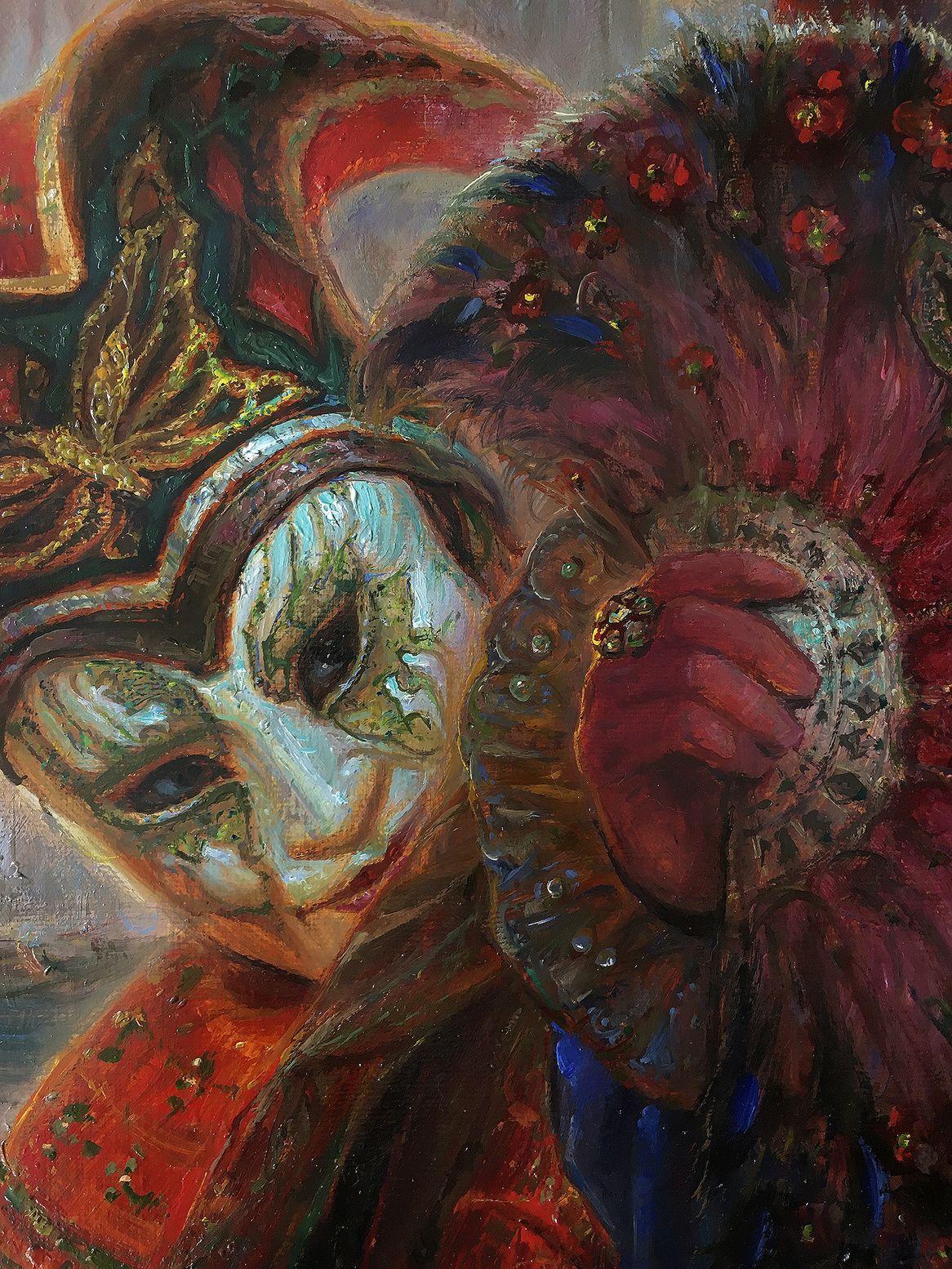 Ballo in maschera. 2020, olio su tela, 90x120 cm - Figurative Painting Nero di Igor Maikov