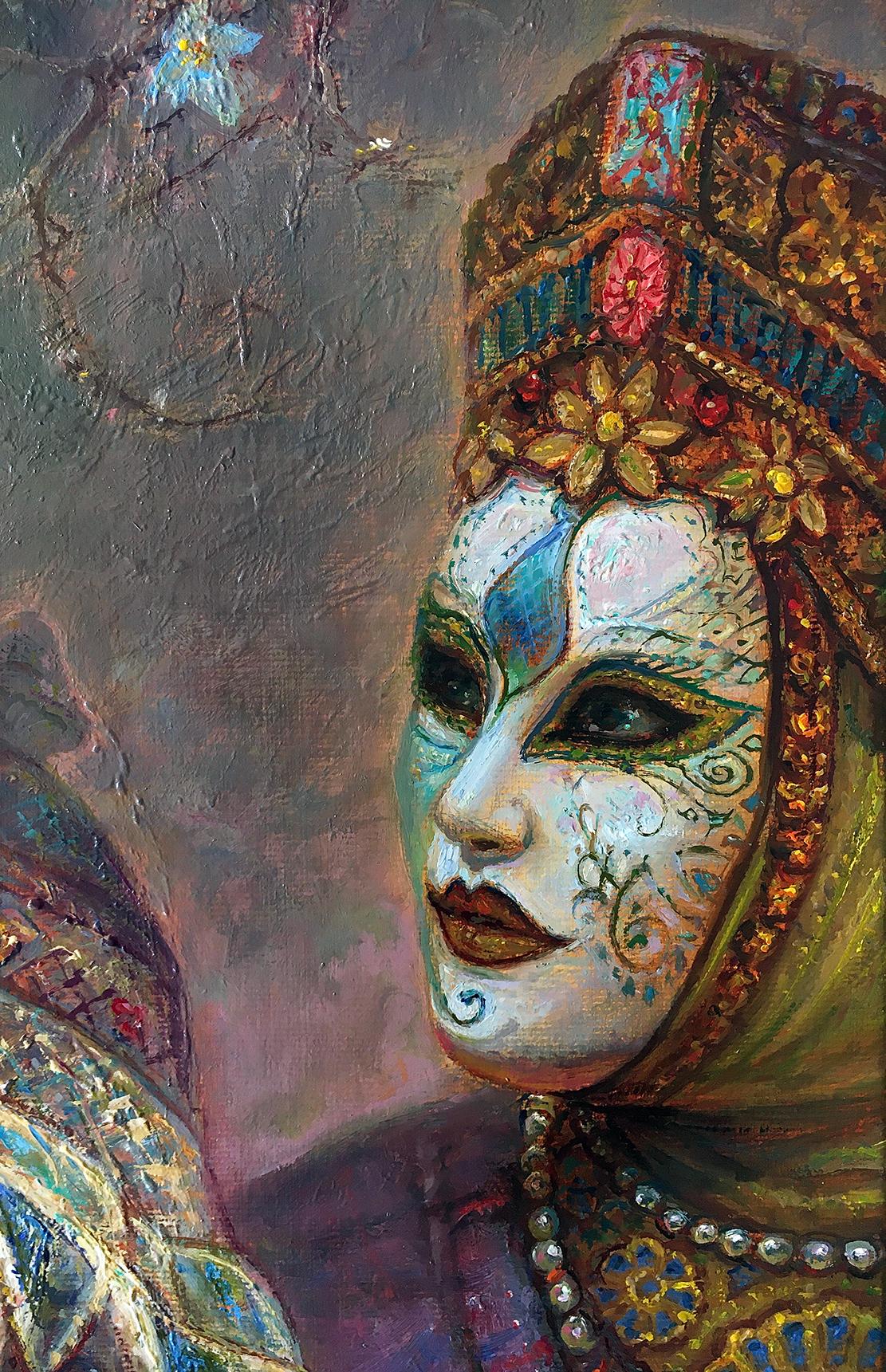 Ballo in maschera. 2020, olio su tela, 90x120 cm in vendita 1