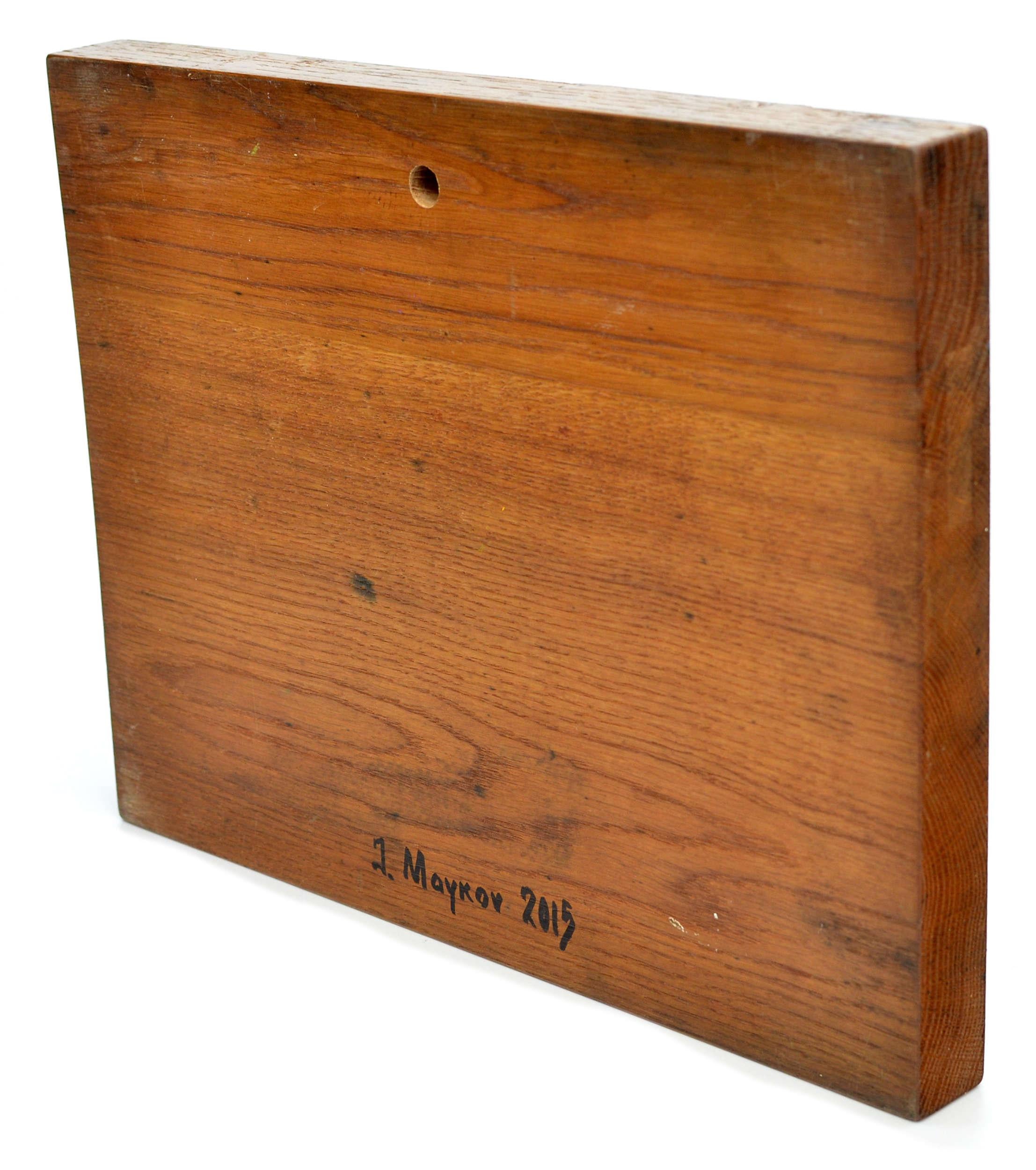 Maiblumen. 2015. Holz/Eiche, Öl. 32x25x3 cm im Angebot 1