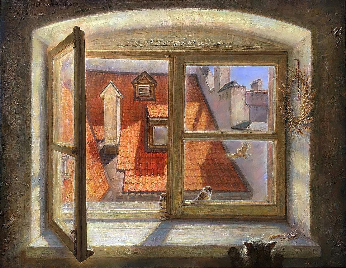 Igor Maikov Animal Painting - Morning in the Old town  oil/canvas, 70x90 cm, 2019