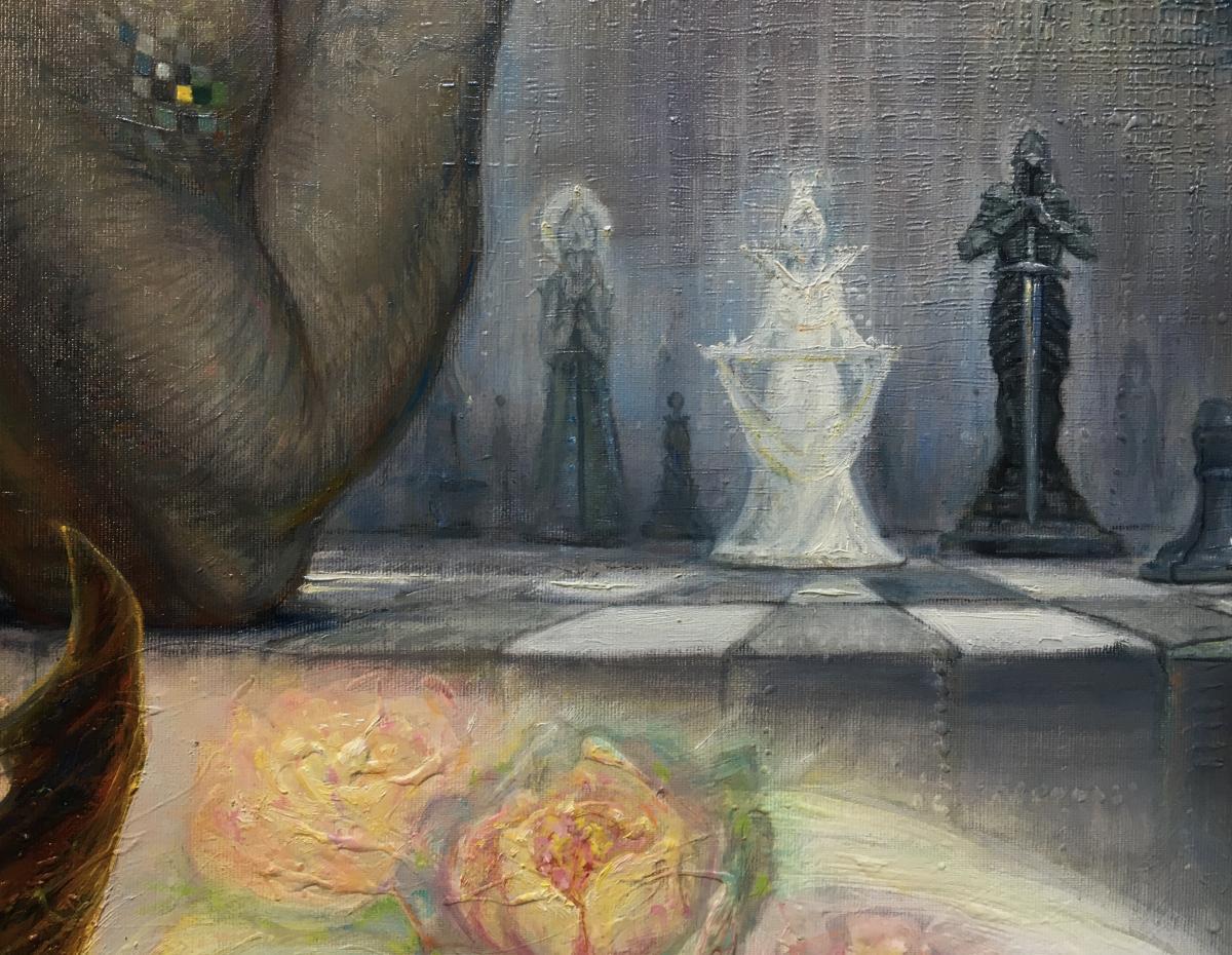Bella partita a scacchi-triptih  olio/tela, 100x70 cm, 100x100 cm, 100x70 cm, 2015 in vendita 6