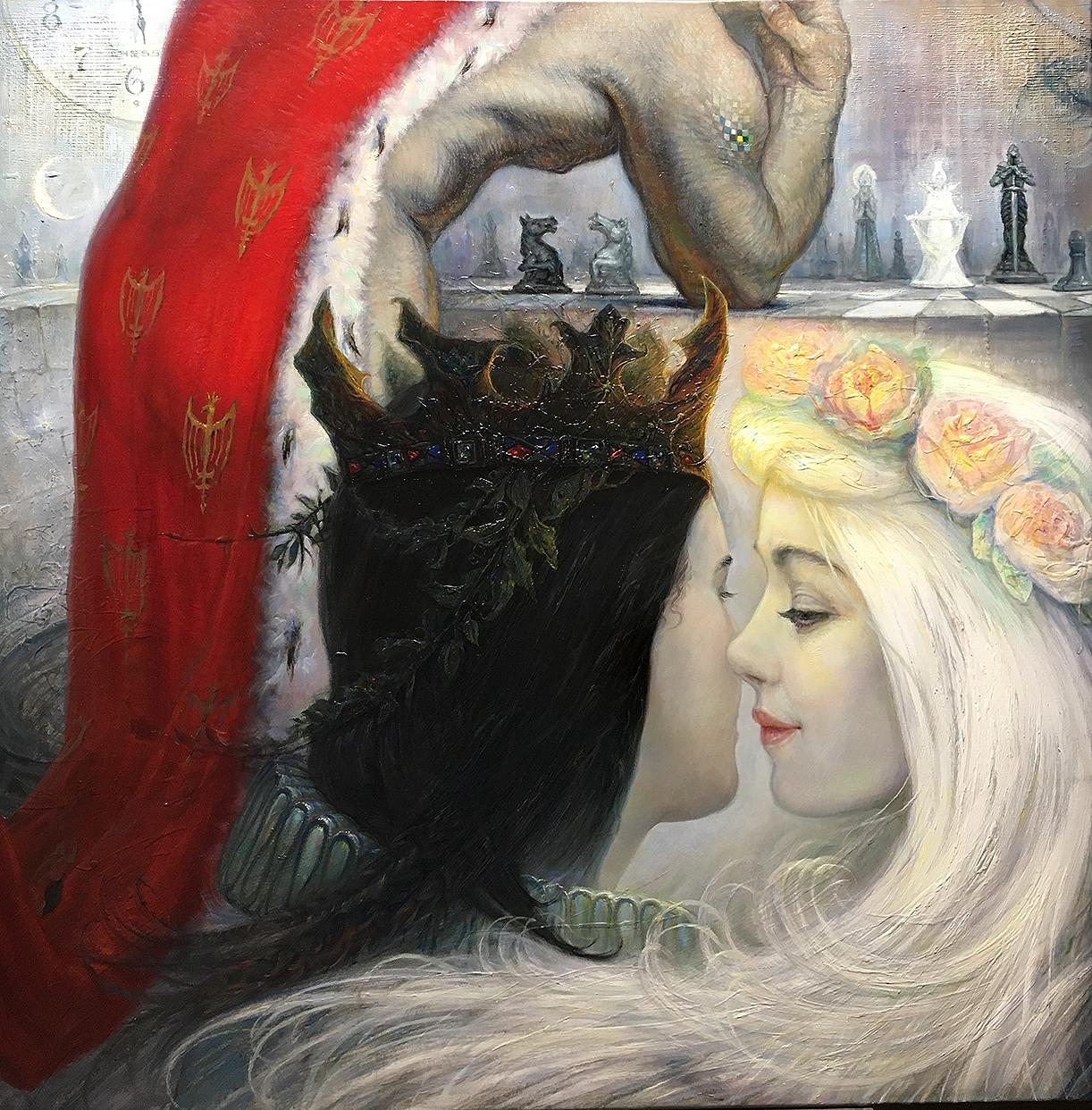 Bella partita a scacchi-triptih  olio/tela, 100x70 cm, 100x100 cm, 100x70 cm, 2015 - Painting Realismo di Igor Maikov