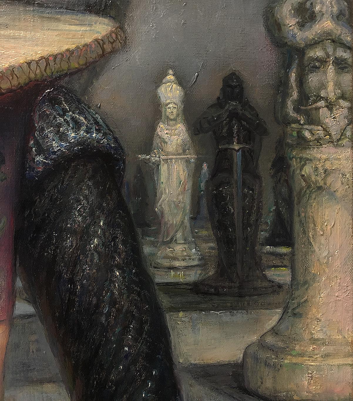 Bella partita a scacchi-triptih  olio/tela, 100x70 cm, 100x100 cm, 100x70 cm, 2015 in vendita 3