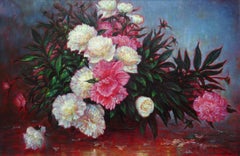 Peonies 2006, cardboard, oil, 70x106 cm