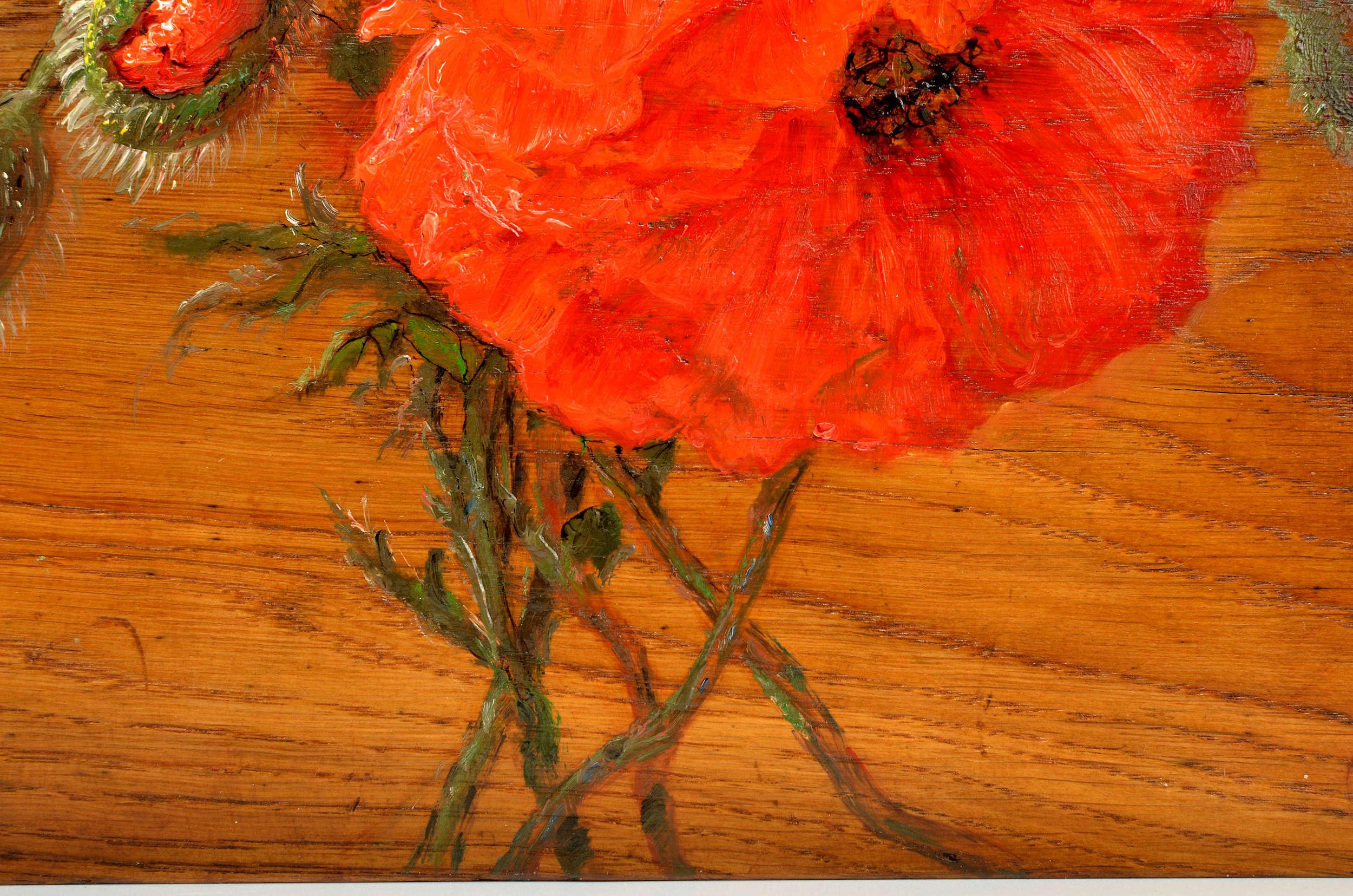 Mohnblumen. 2015. Holz/Eiche, Öl. 32x25x3 cm (Realismus), Painting, von Igor Maikov