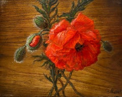 Poppies. 2015. Wood/oak, oil. 32x25x3 cm