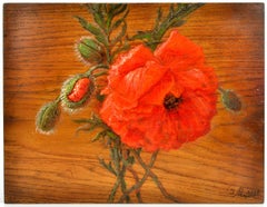 Papaveri. 2015. Wood/quercia, olio. 32x25x3 cm