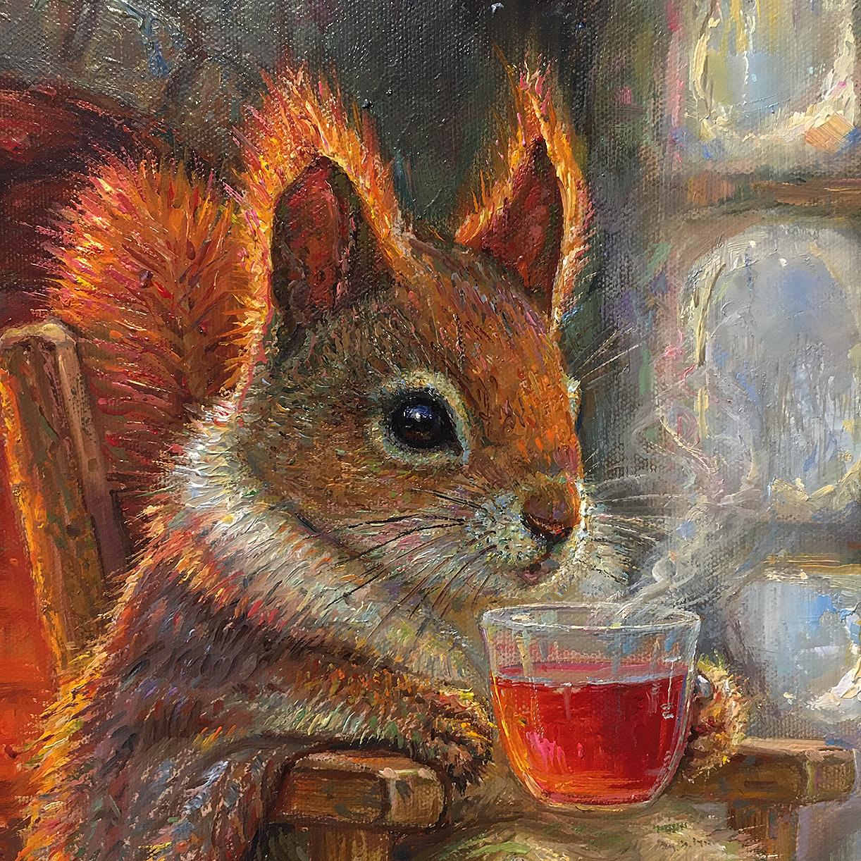 Tè al lampone  olio/tela, 40x50 cm, 2024 - Painting di Igor Maikov