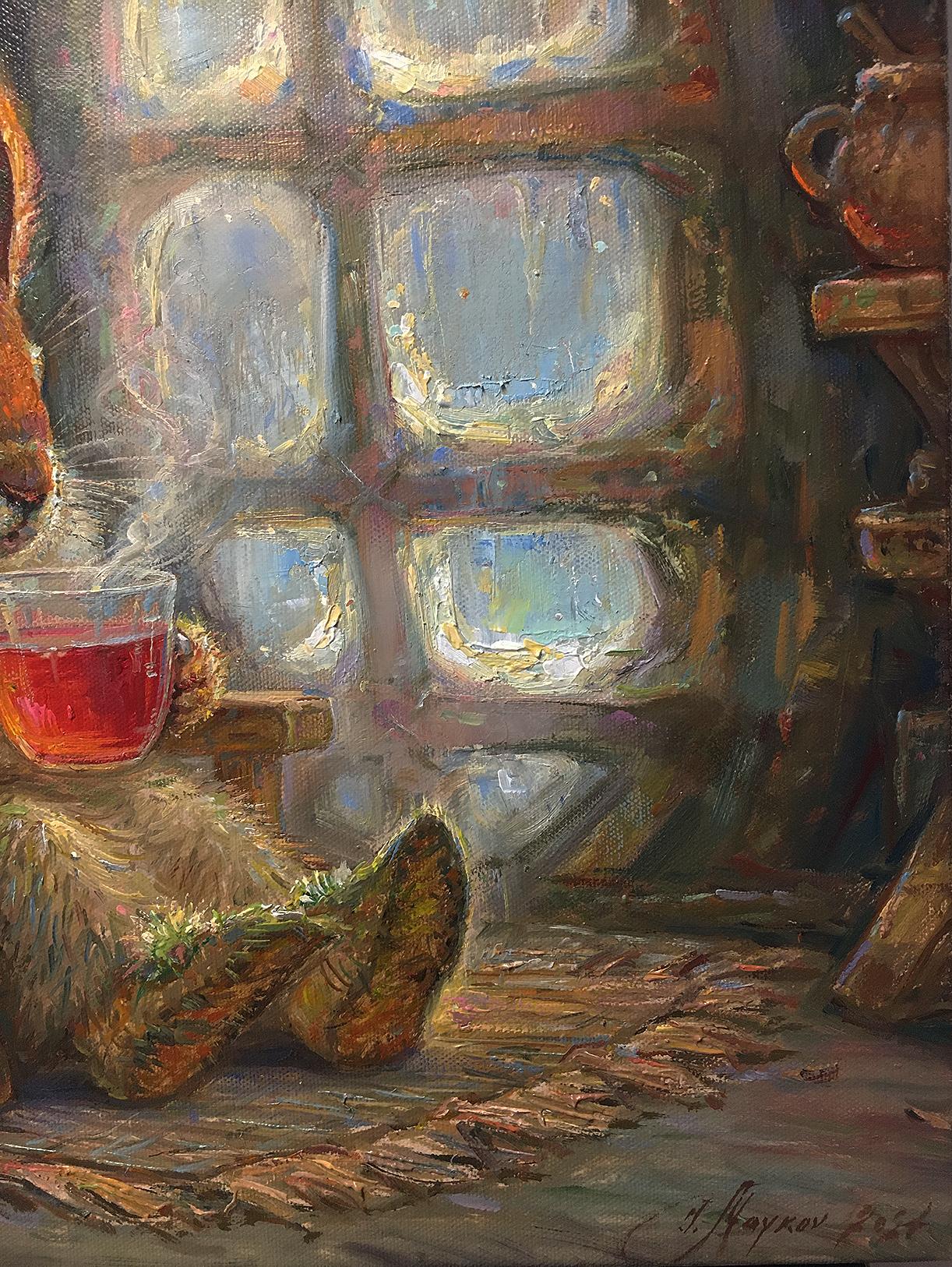 Tè al lampone  olio/tela, 40x50 cm, 2024 - Animal Painting Marrone di Igor Maikov