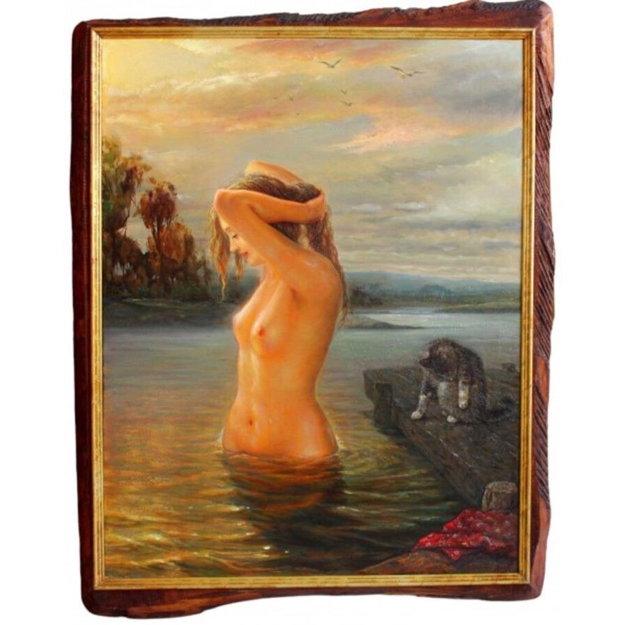 Nuoto al tramonto. 2005. Tela, olio, 90x70 cm - Painting di Igor Maikov