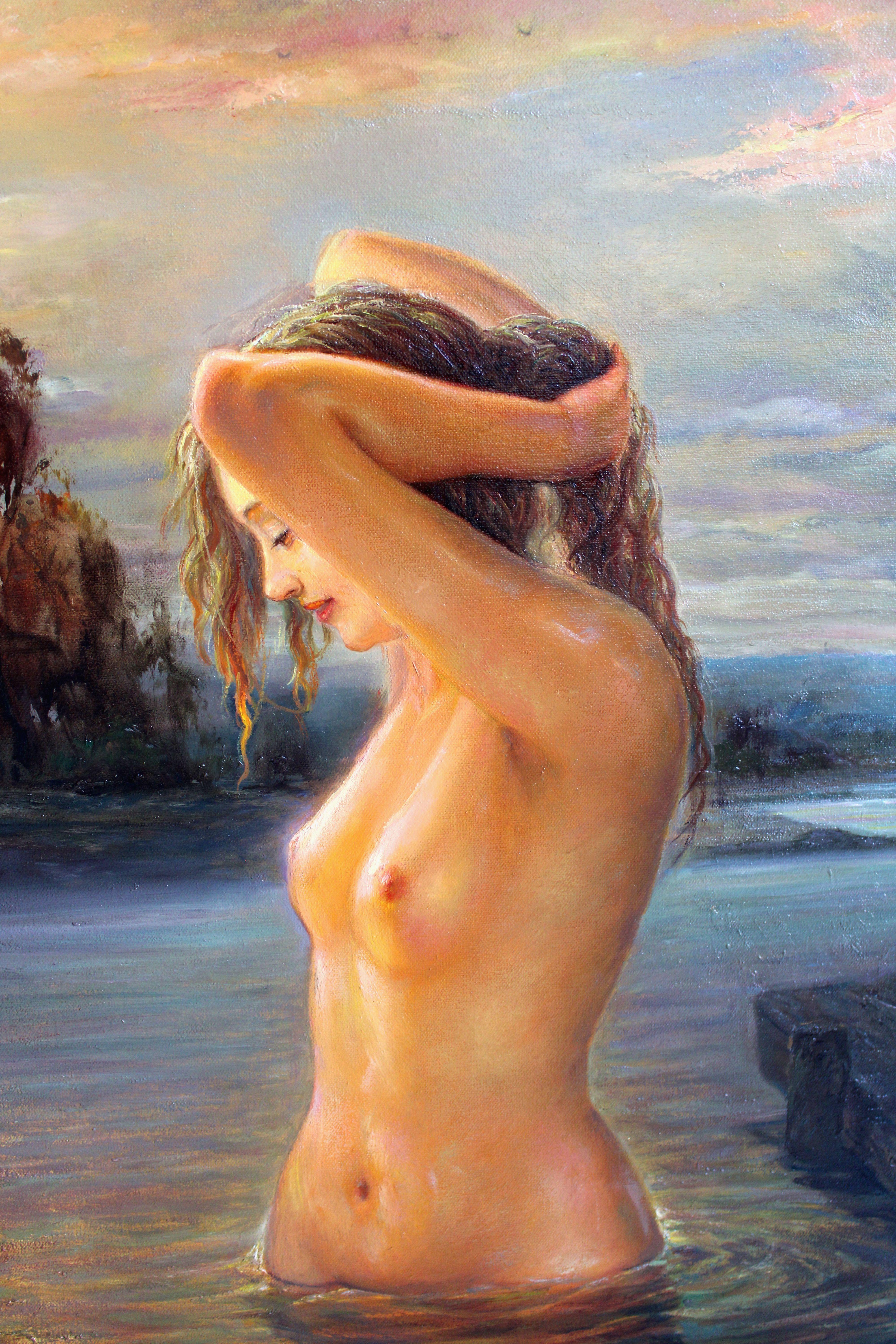 Nuoto al tramonto. 2005. Tela, olio, 90x70 cm - Painting Realismo di Igor Maikov