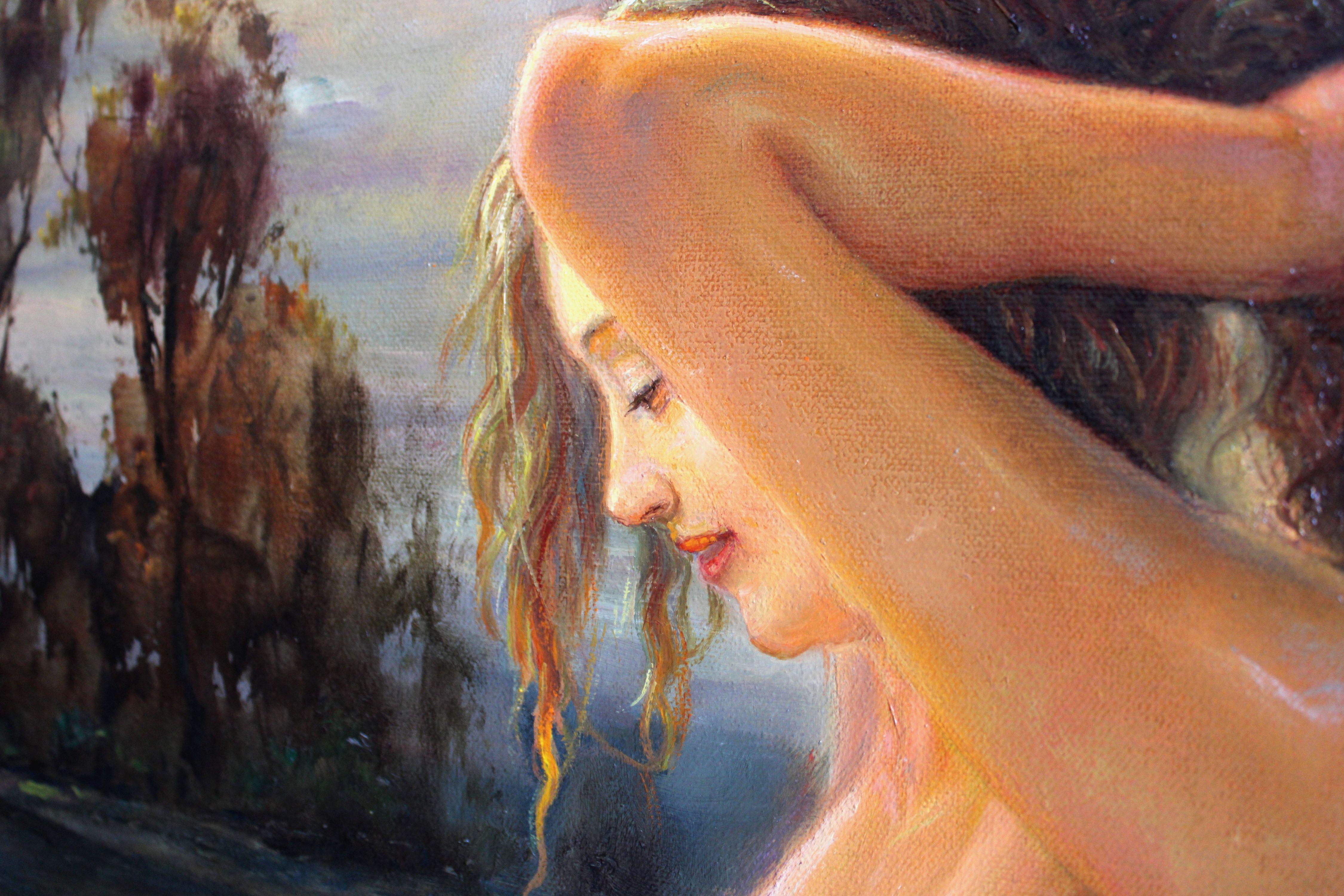 Nuoto al tramonto. 2005. Tela, olio, 90x70 cm in vendita 3