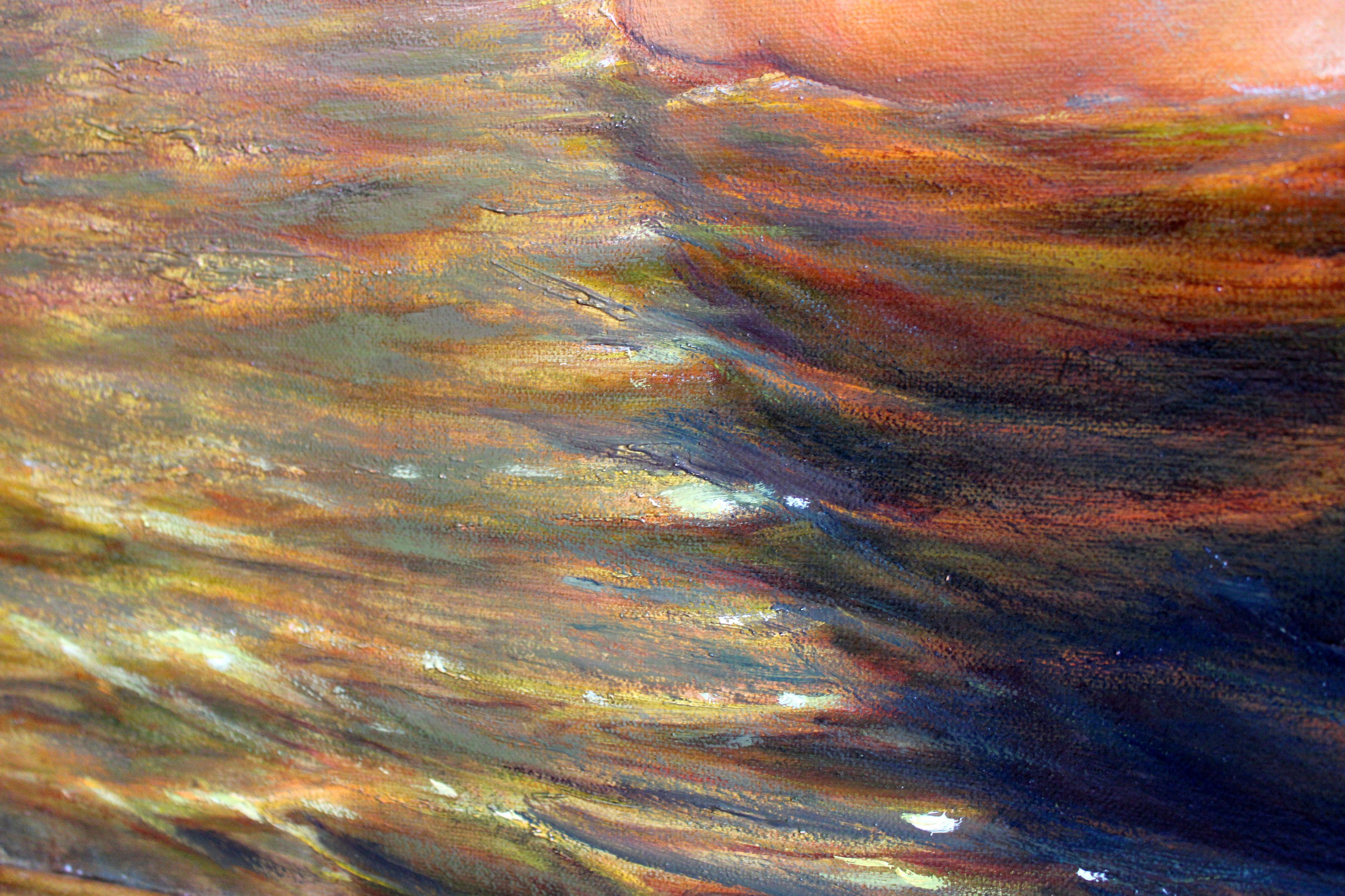 Nuoto al tramonto. 2005. Tela, olio, 90x70 cm in vendita 4