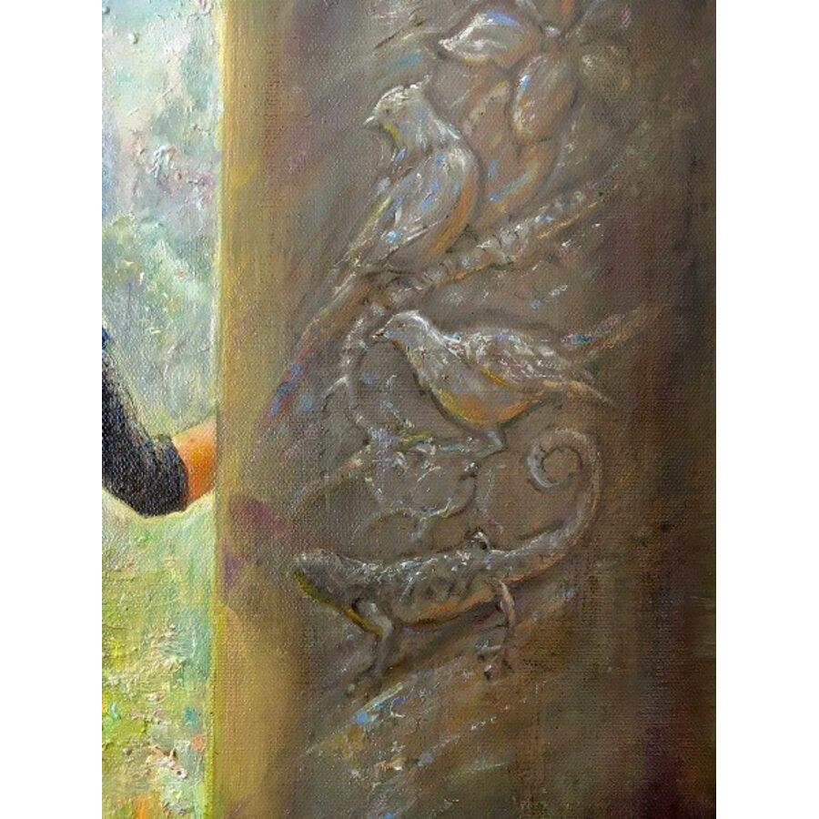 Sube las escaleras hacia el jardín del corazón. 2019, óleo sobre lienzo, 70x50 cm - Figurative Painting Marrón de Igor Maikov