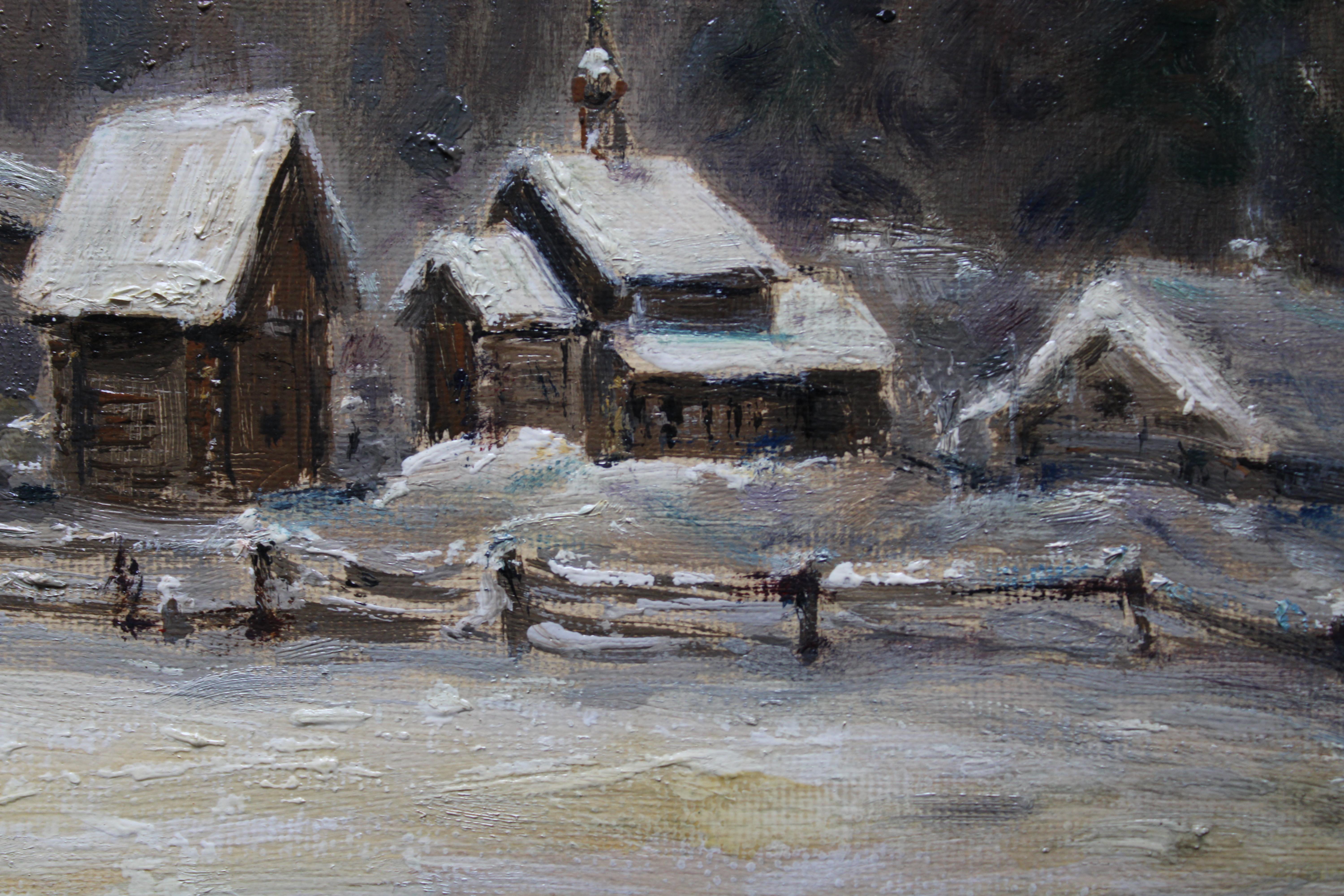 Winter evening. Church  2011. Oil on canvas. 40x50 cm For Sale 2