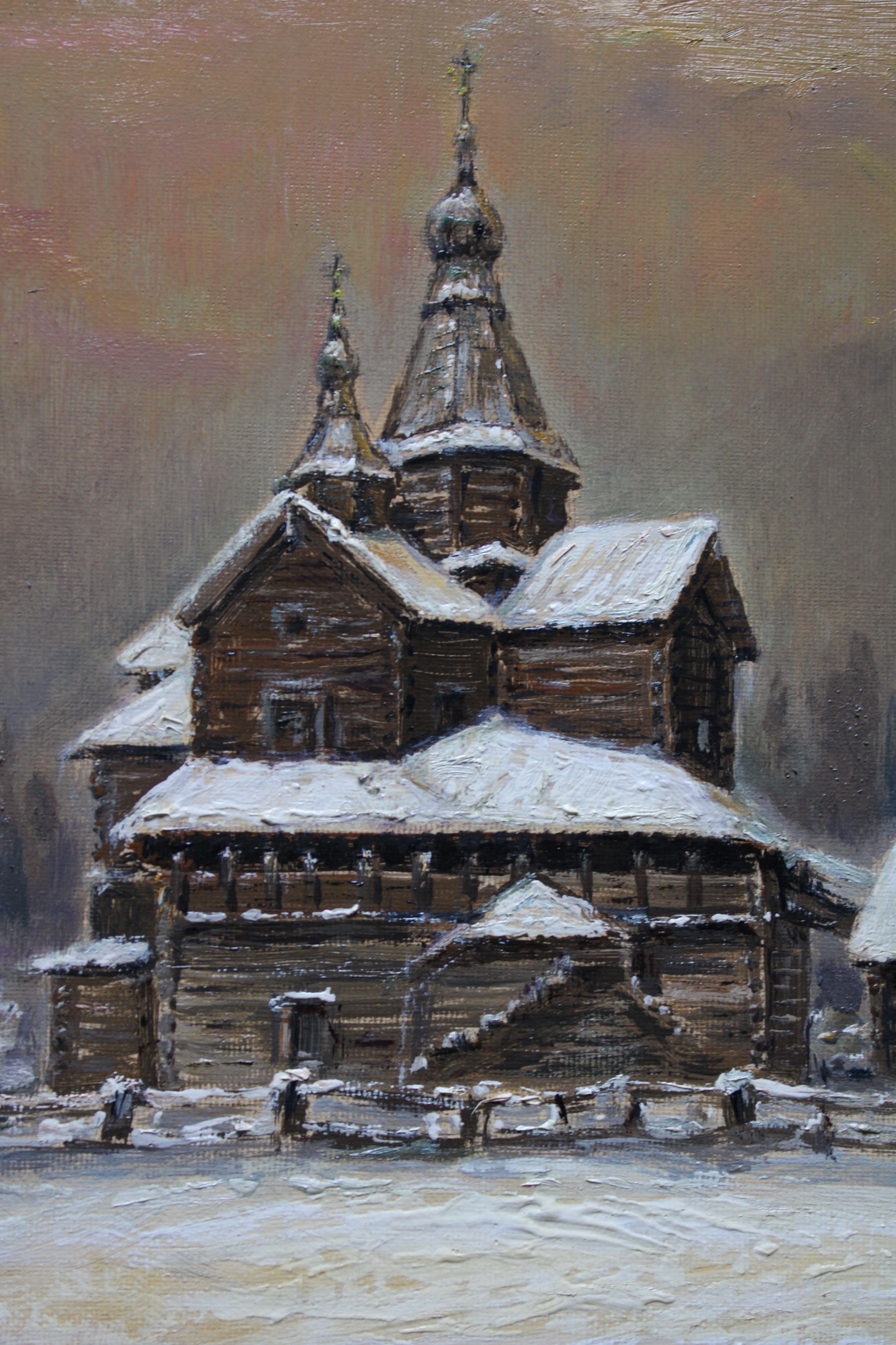 Winter evening. Church  2011. Oil on canvas. 40x50 cm For Sale 3